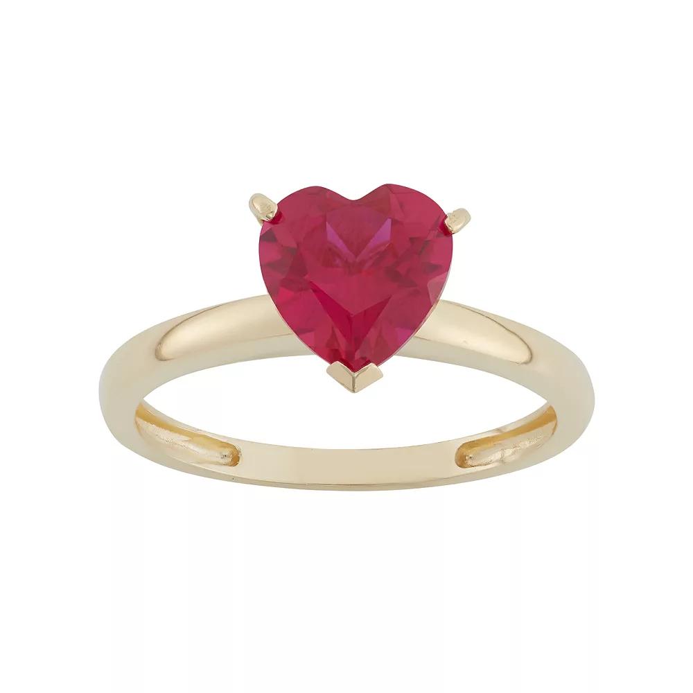 Designs by Gioelli Lab-Created Ruby 10k Gold Heart Ring, Women's, Size: 8, Red Product Image