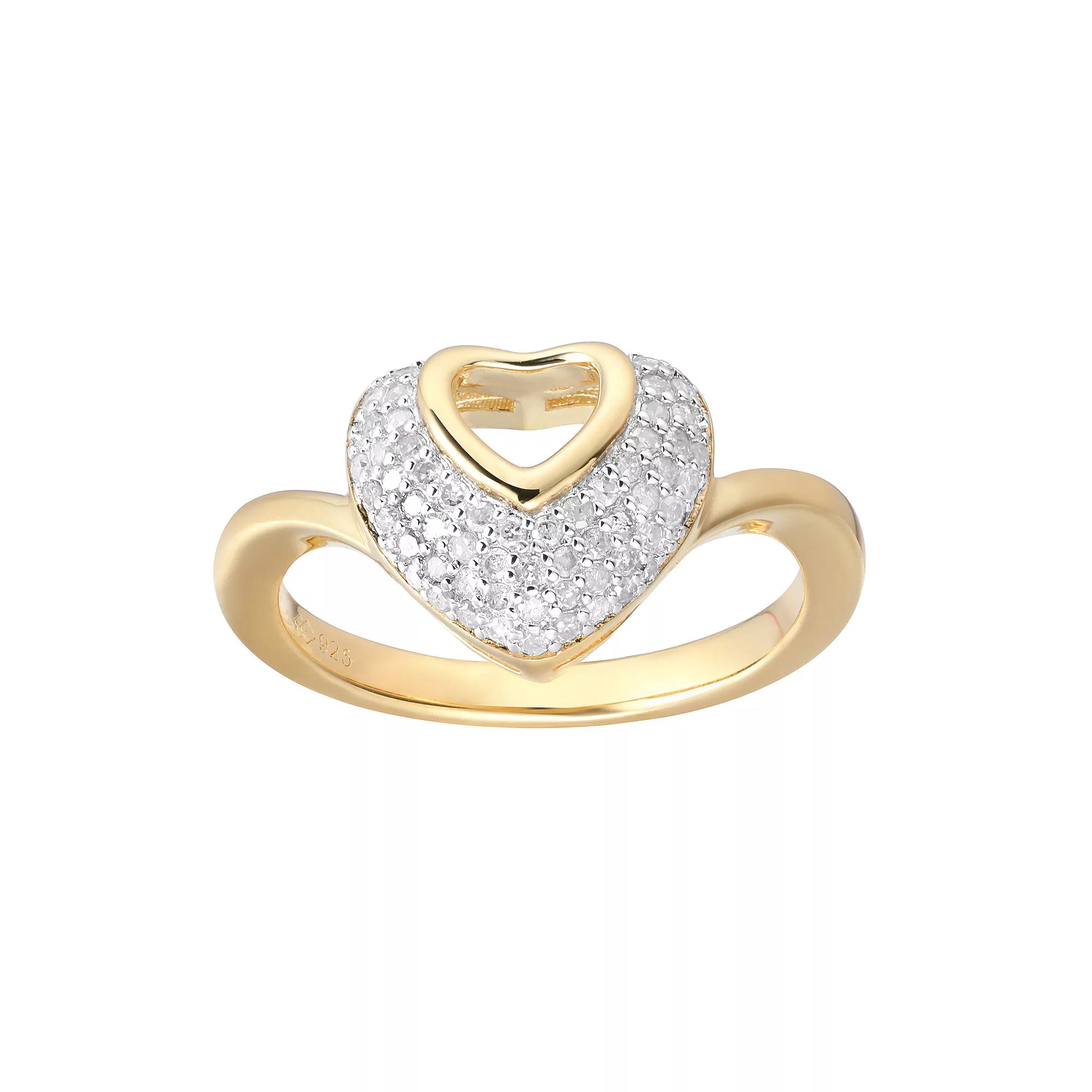14k Gold Over Silver 1/4 Carat T.W. Diamond Heart Ring, Womens Gold Tone Product Image