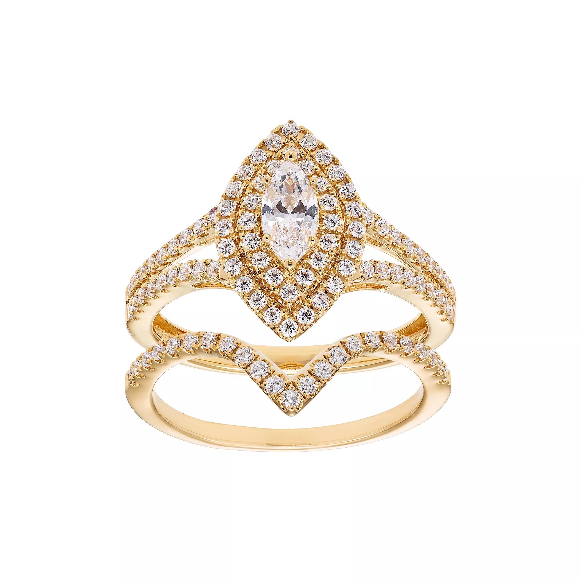 The Regal Collection 14k Gold 1 Carat T.W. IGL Certified Diamond Marquise Halo Engagement Ring Set, Women's,  Product Image