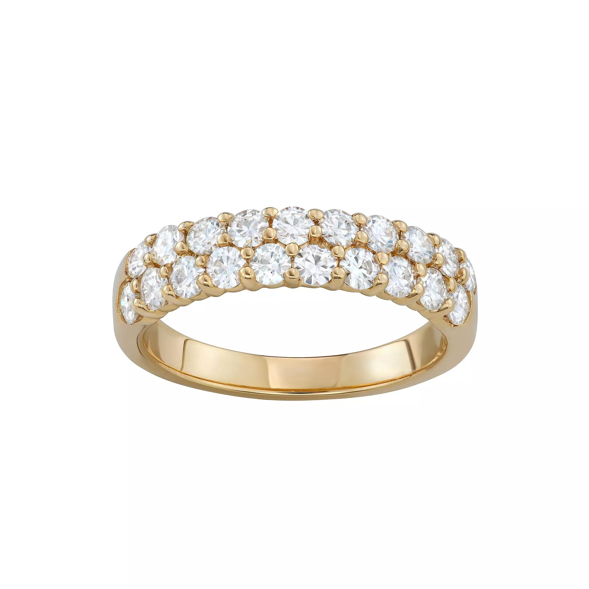 Charles & Colvard 14k White Gold 1 Carat T.W. Lab-Created Moissanite Two-Row Wedding Band, Women's, Size: 9, Yellow Product Image