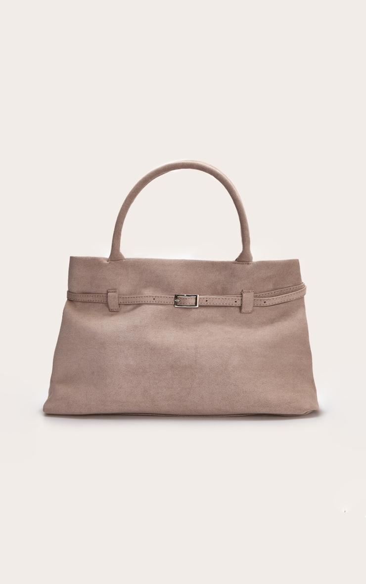 Mushroom Suede Buckle Square Structured Tote Bag Product Image