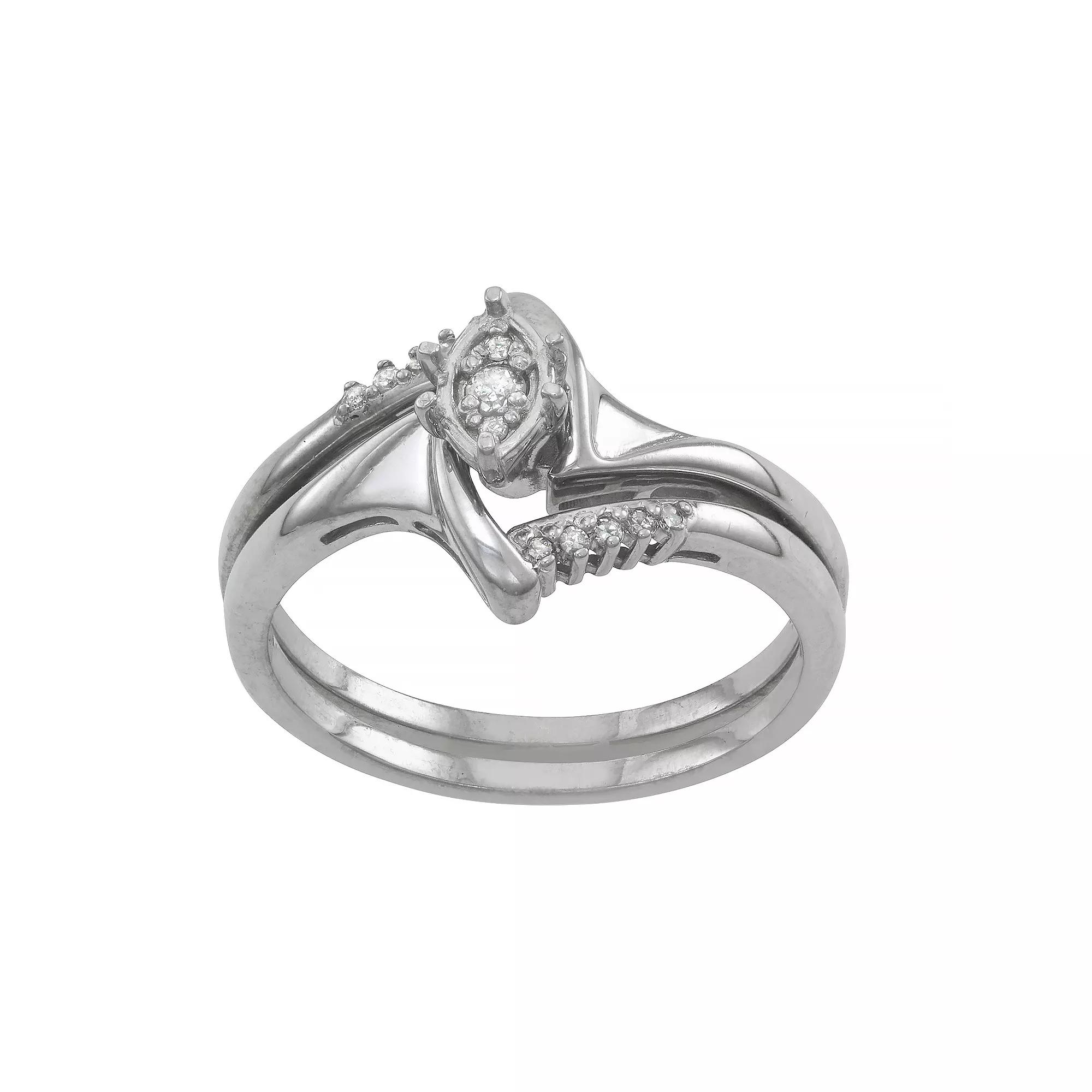 Tiara Sterling Silver 1/10 Carat T.W. Diamond Engagement Ring Set, Womens Product Image