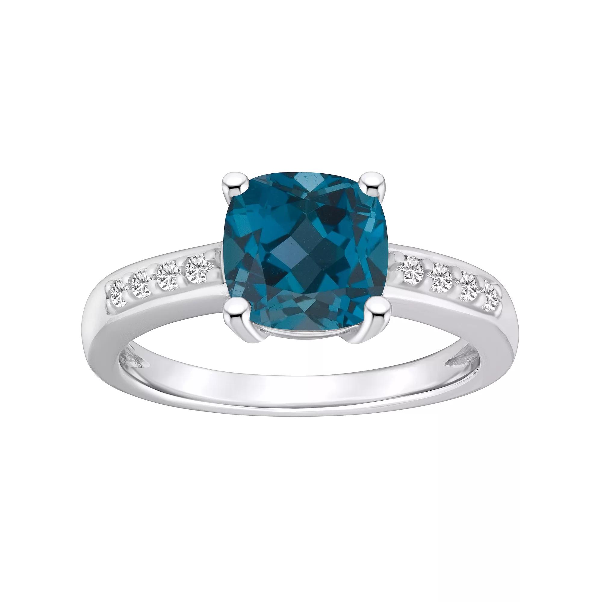 Alyson Layne 14k White Gold Cushion London Blue Topaz & 1/8 Carat T.W. Diamond Ring, Women's, Size: 5 Product Image