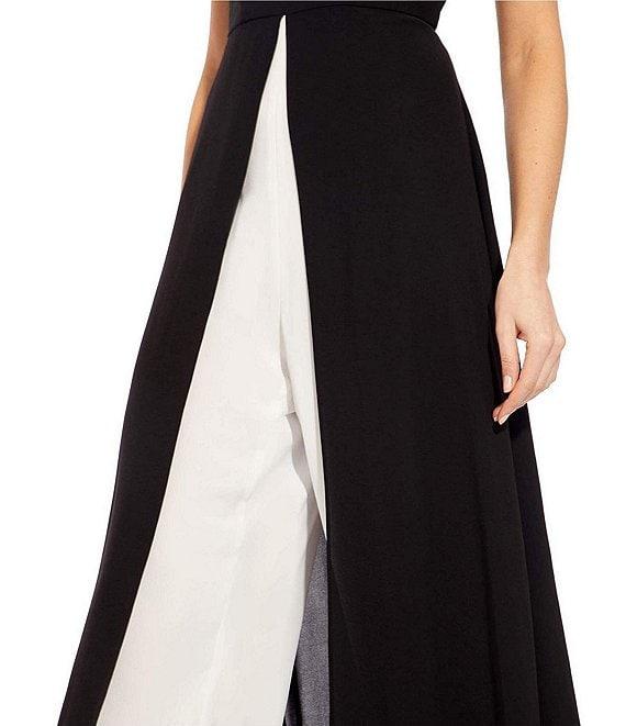 Adrianna Papell Color Block Crew Neck Sleeveless Walk Thru Jumpsuit Gown Product Image