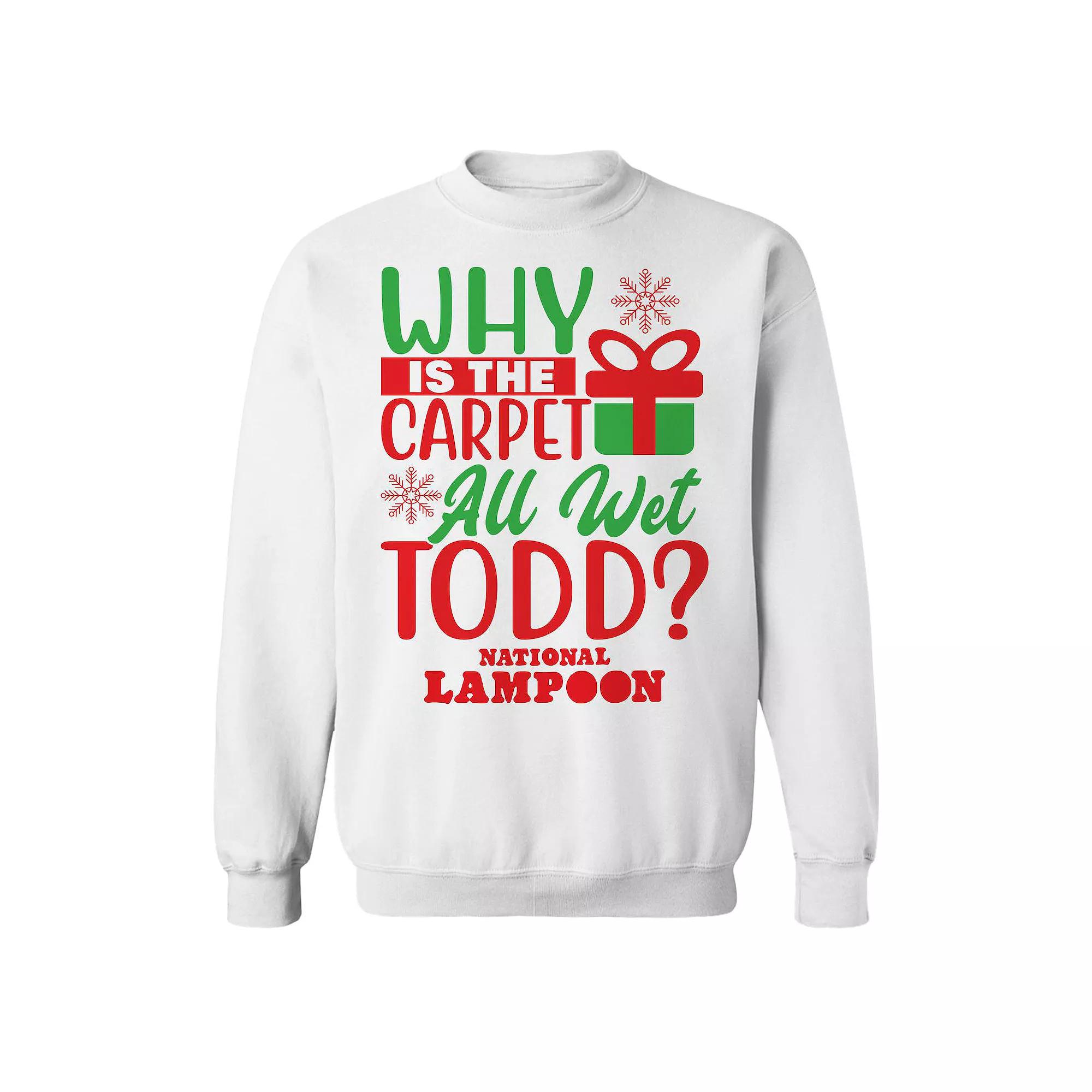 Men's Why Is The Carpet All Wet National Lampoon's Christmas Vacation Graphic Fleece Crew Sweatshirt, Size: Medium, White Product Image