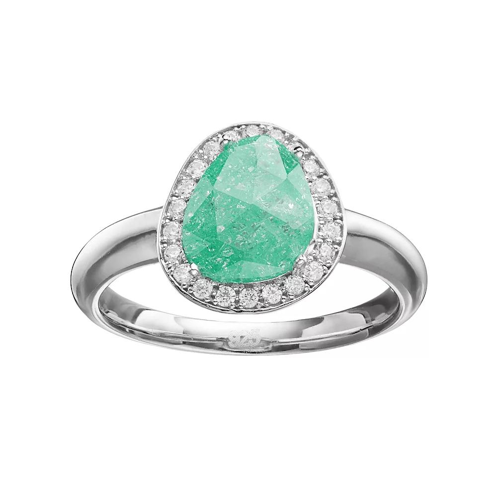 Sterling Silver Cubic Zirconia Teardrop Halo Ring, Women's, Size: 7, Green Product Image