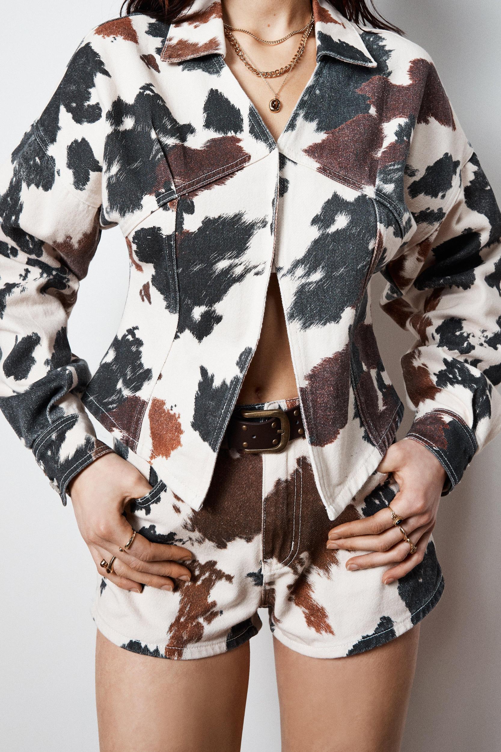 Cow Print Denim Corset Shirt Product Image