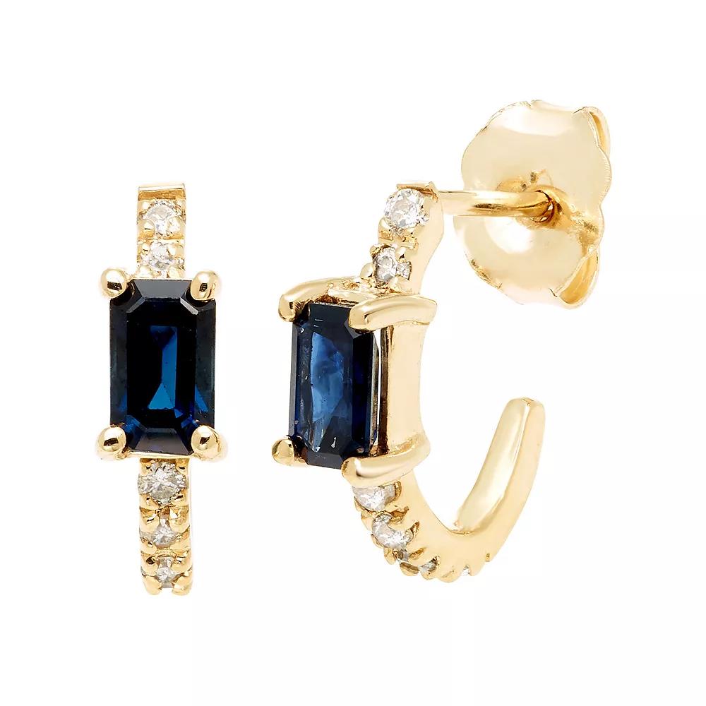 The Regal Collection 14k Gold Sapphire & 1/8 Carat T.W. Diamond Huggie Earrings, Women's Product Image