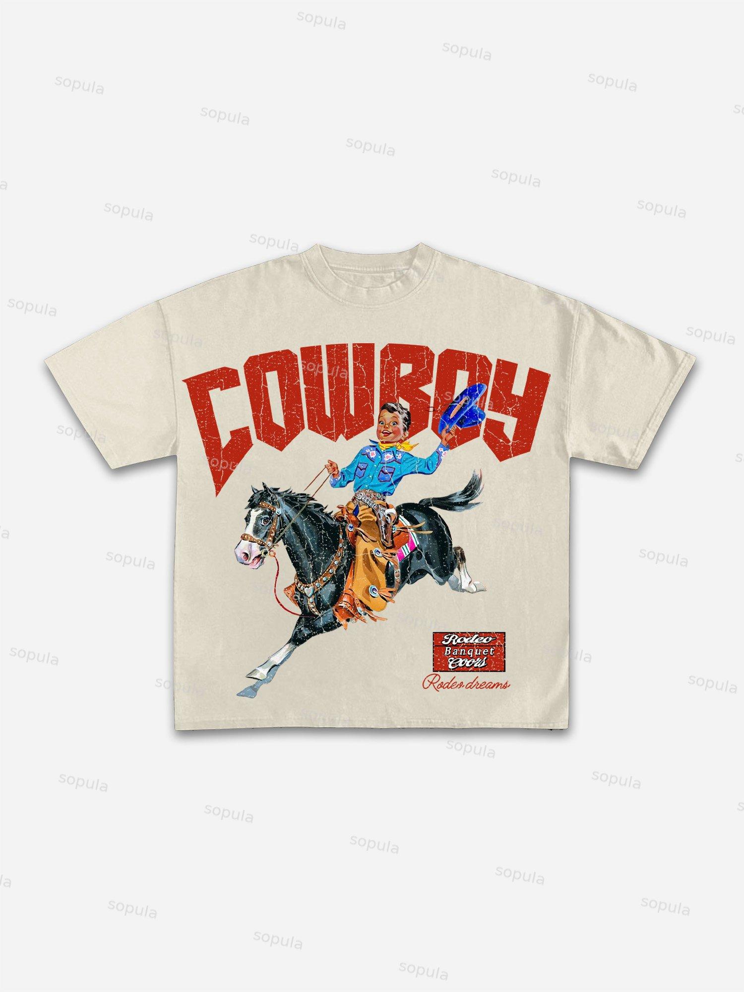 Cowboy Rodeo Dreams Print Cotton T-shirt Product Image