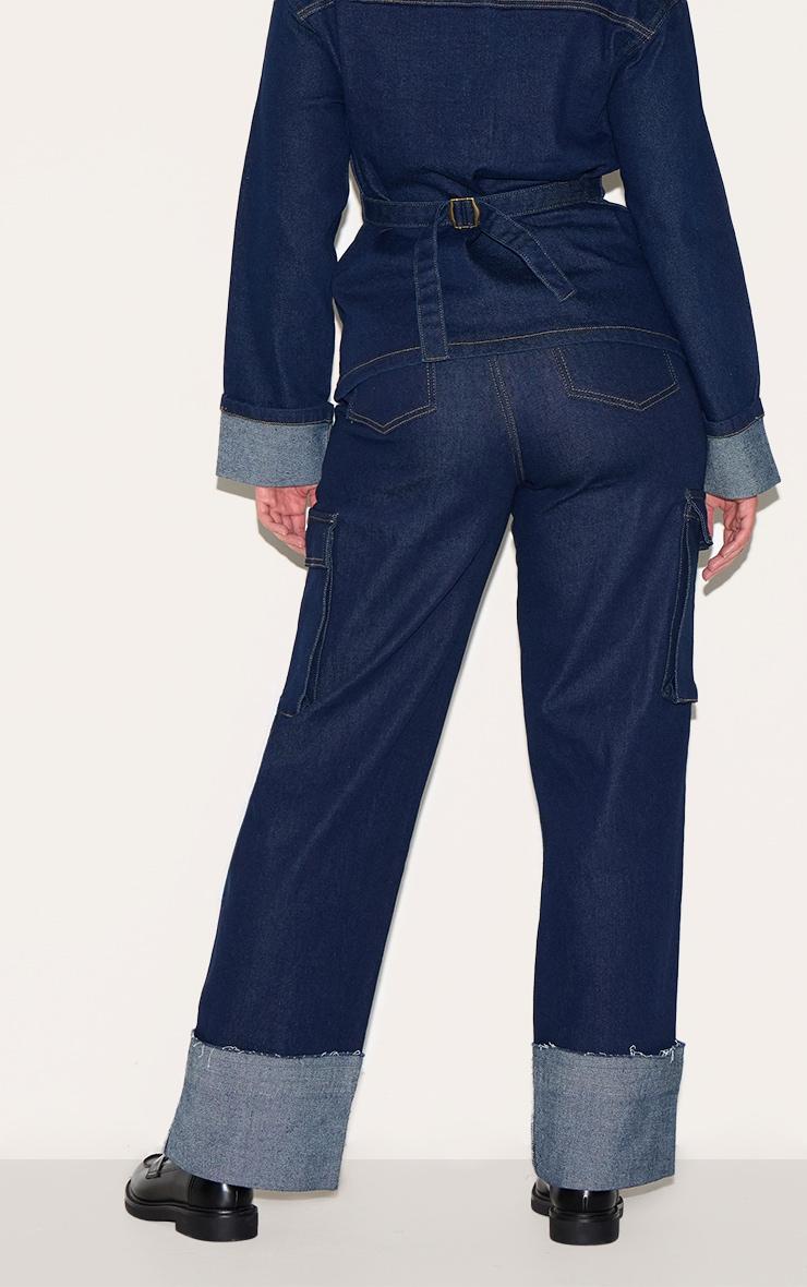 Shape Indigo Stretch Denim Highwaisted Turn Up Hem Cargo Jeans Product Image