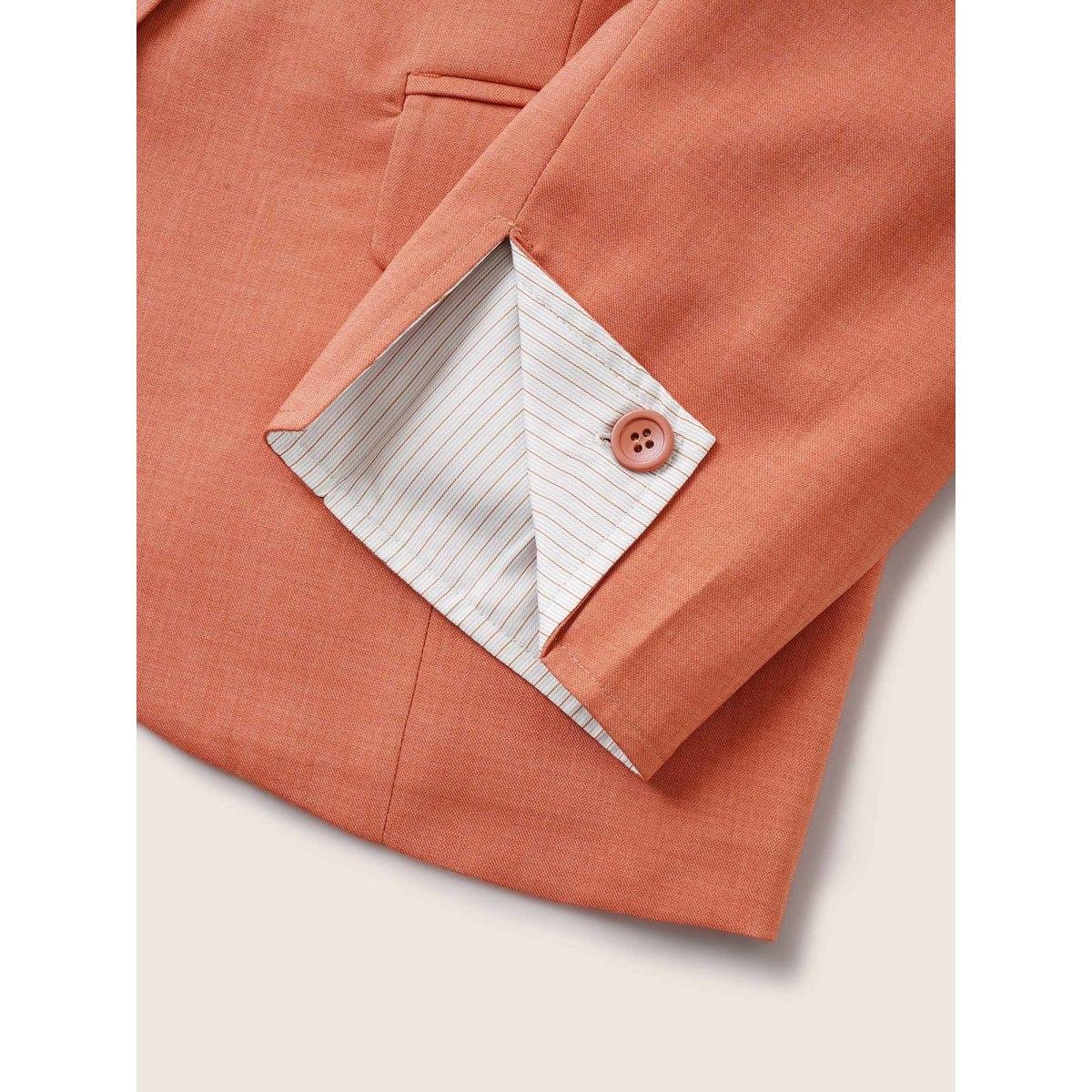 Plus Size Suit Collar Plain Striped Lined Blazer OrangeRed Women Work Plain Non Sleeve Elbow-length sleeve Suit Collar 14-16/1X Open pocket with flap At the Office Blazers BloomChic Product Image