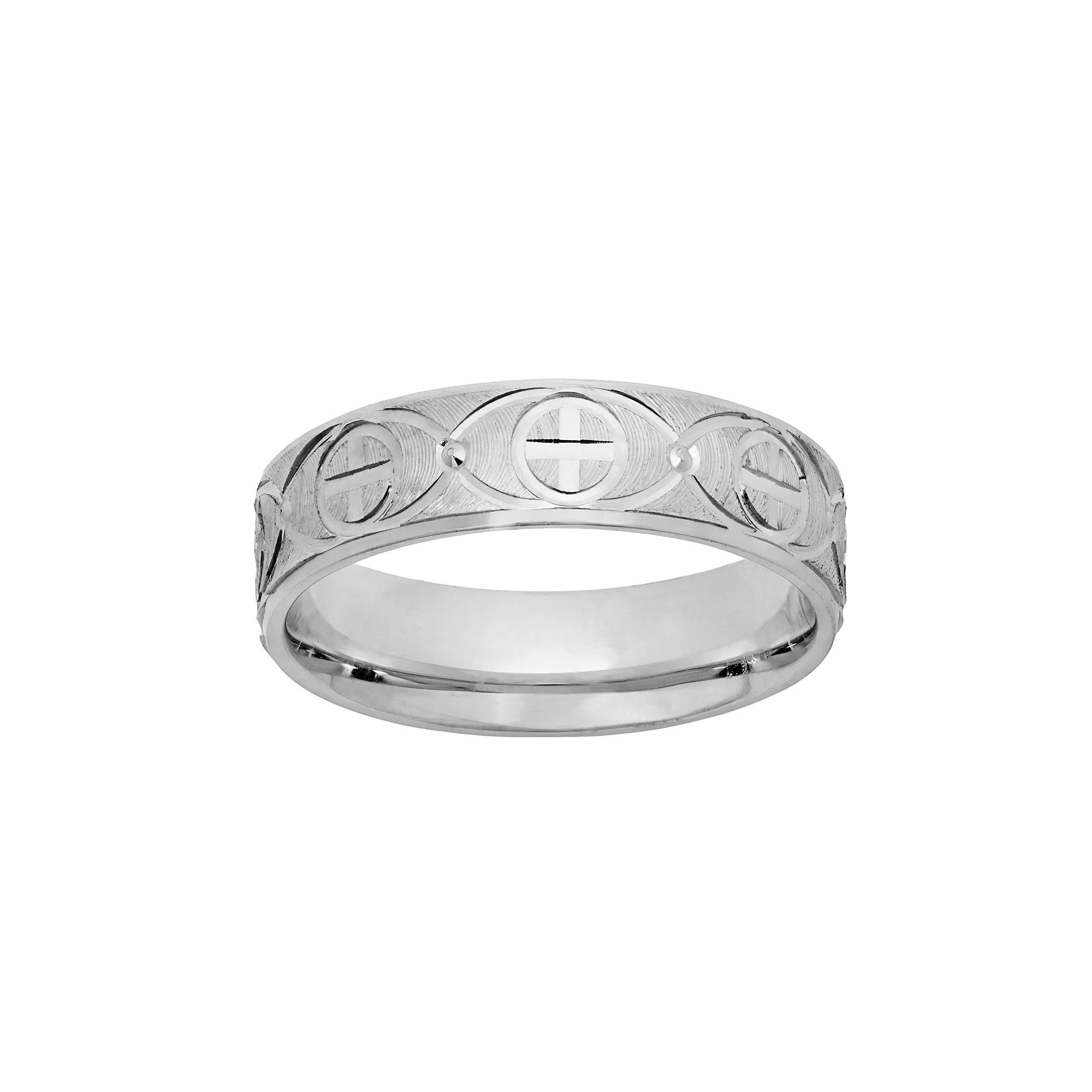 Sterling Silver Textured Cross Wedding Band - Men, Mens Grey Product Image