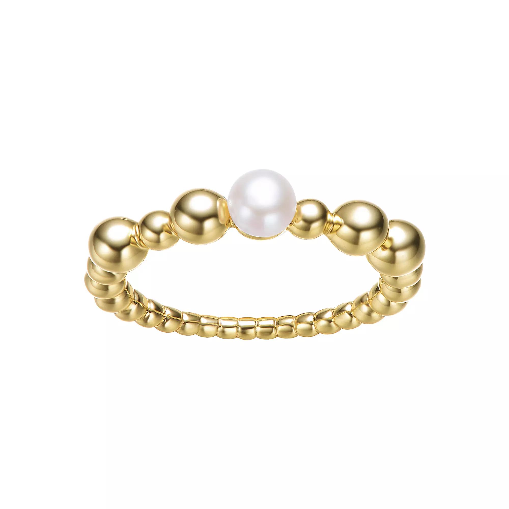 14k Gold Over Silver Ball & Freshwater Cultured Pearl Ring, Womens Gold Tone Product Image