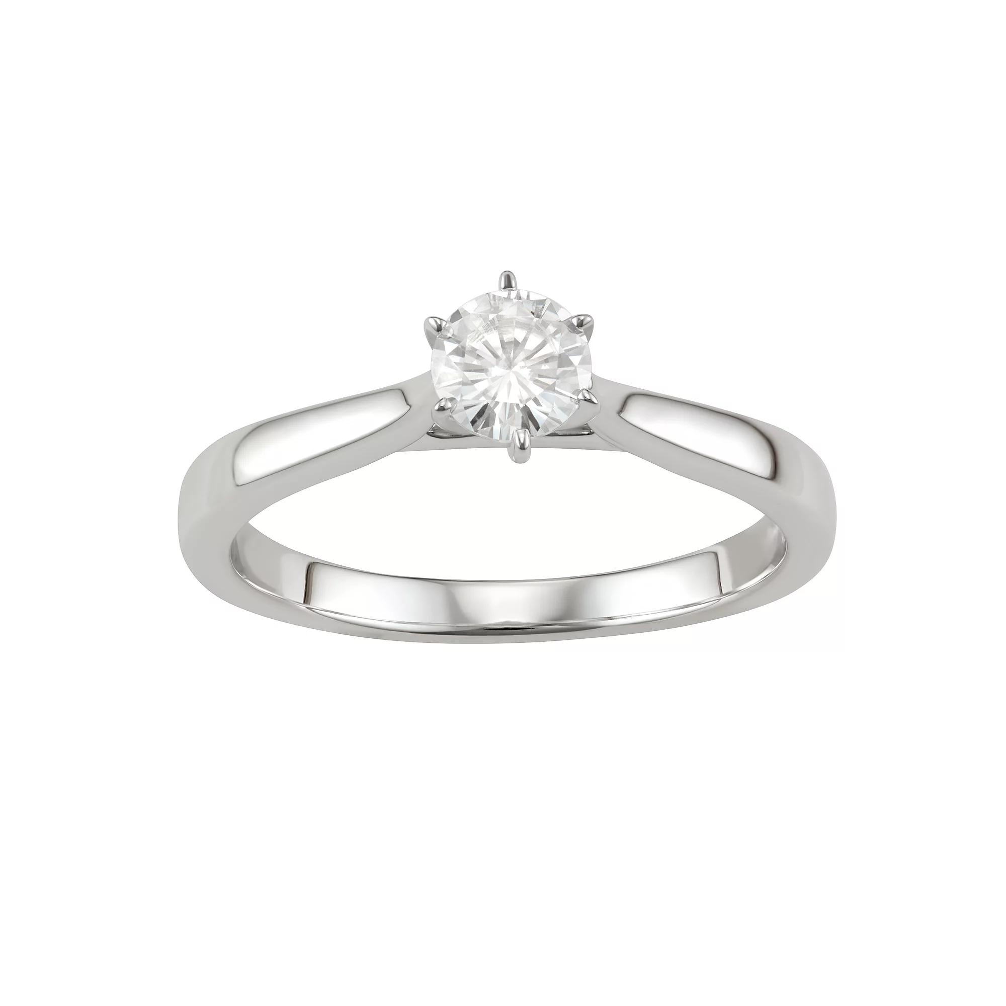 14K Gold 1/2 Carat T.W. Lab-Created Moissanite 6-Prong Solitaire Ring, Womens White Product Image