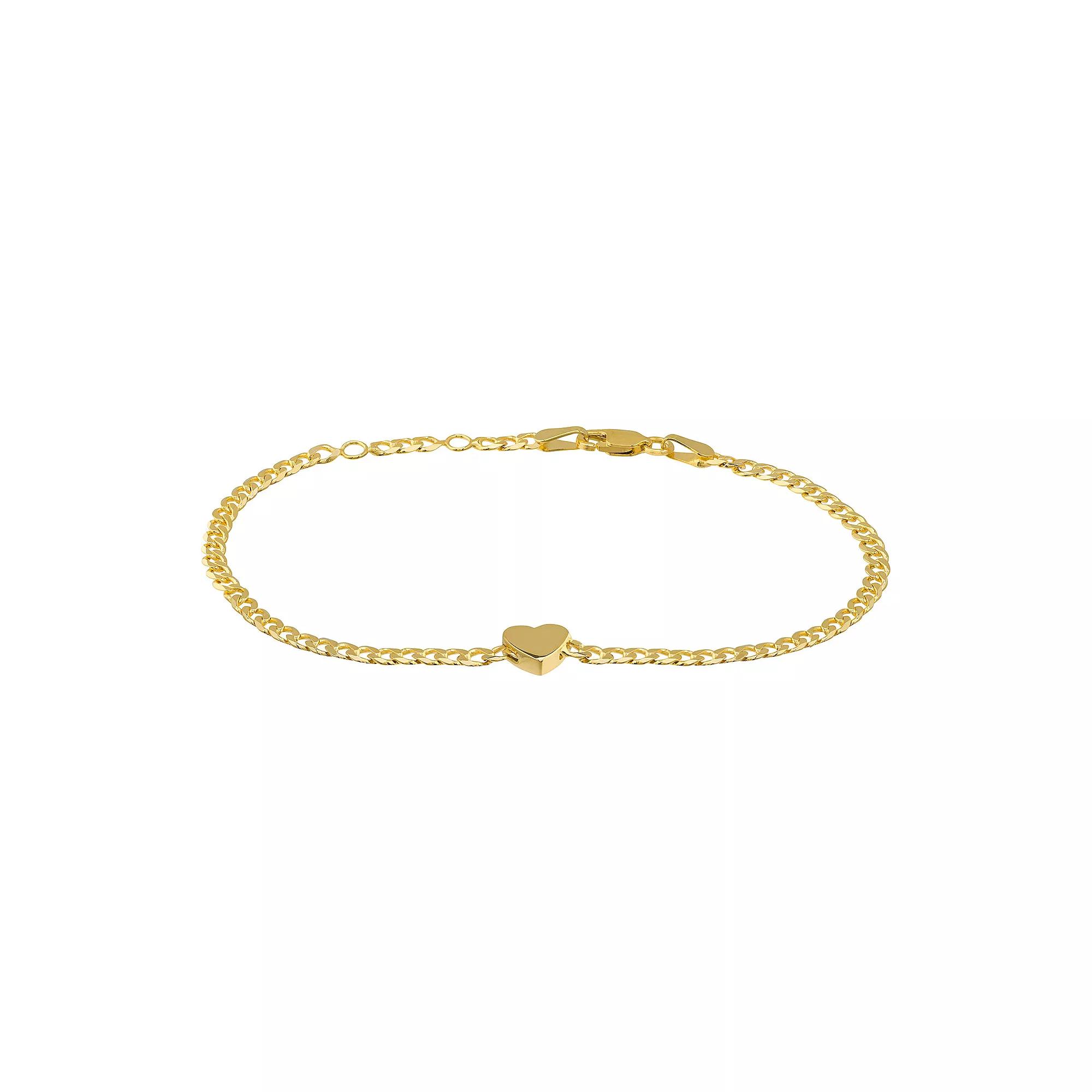 14k Gold Adjustable Heart Charm Bracelet, Women's, Size: 7.25" Product Image