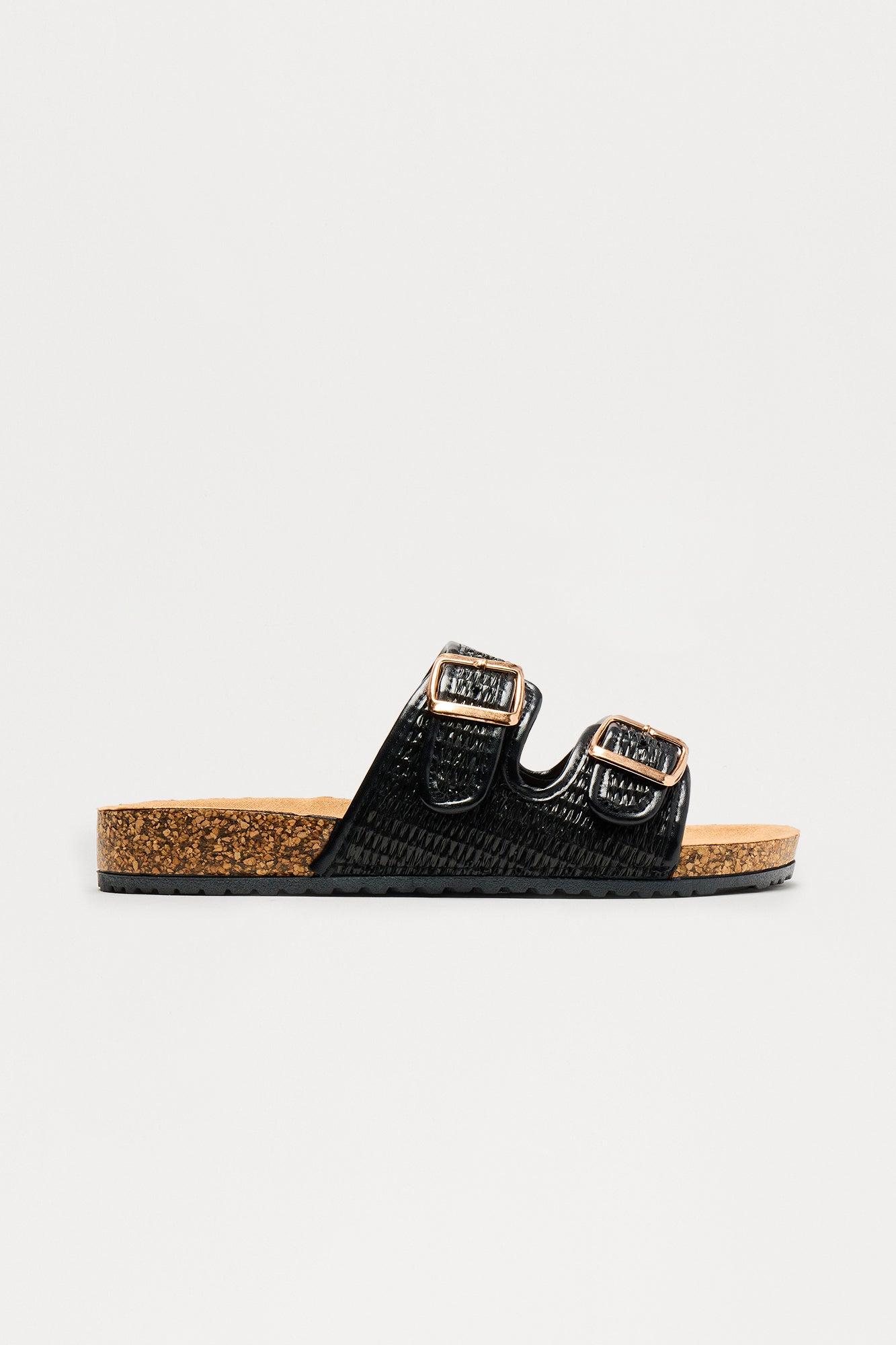 Flounder Raffia Buckle Sandals - Black Female Product Image