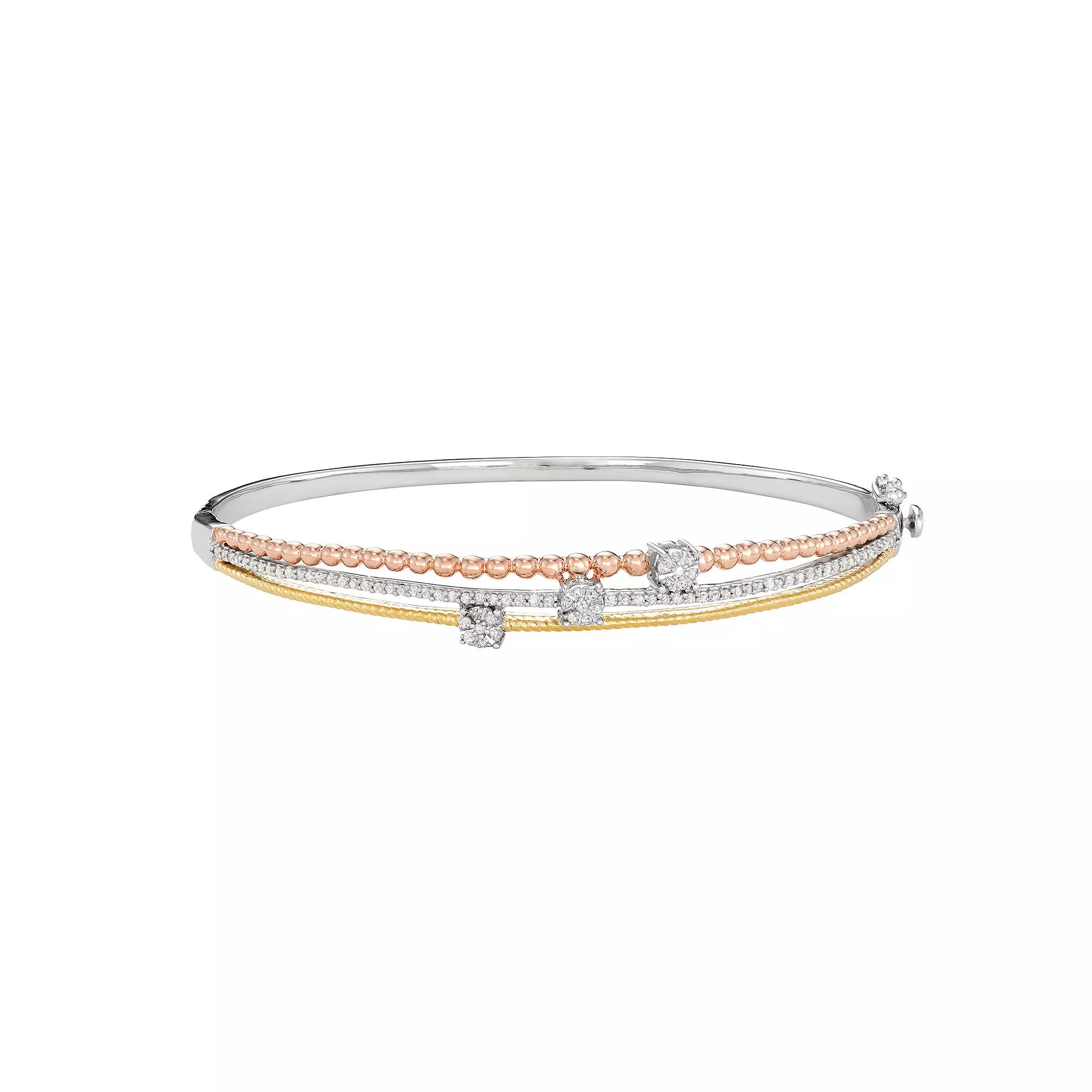 Tri-Tone 14k Gold Over Silver 3/8 Carat T.W. Diamond Bangle Bracelet, Womens Silver Tone Product Image