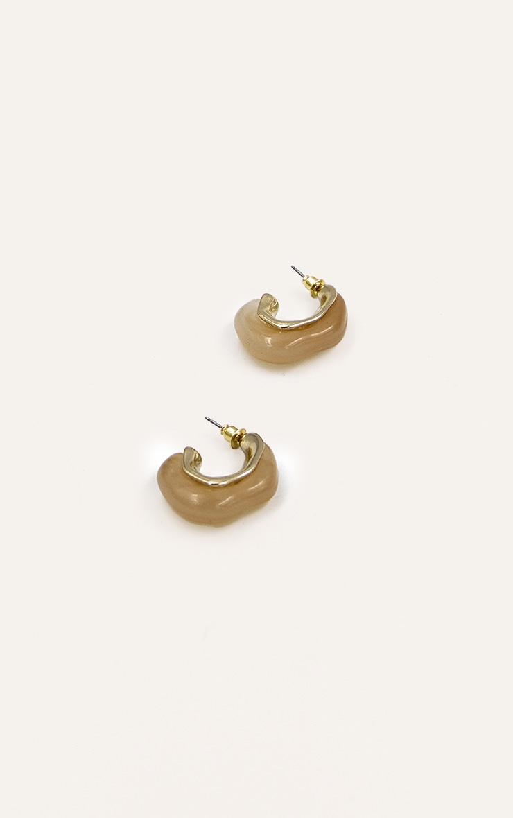 Gold Edged Beige Resin Hoop Earrings Product Image