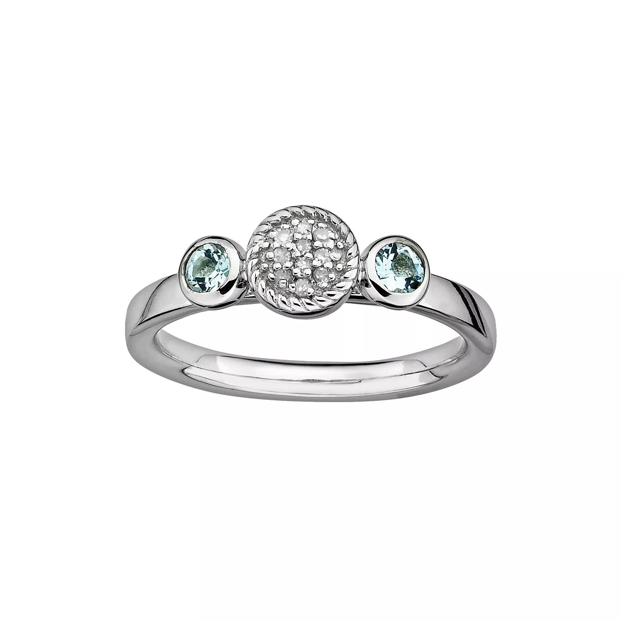 Stacks & Stones Sterling Sterling Silver Aquamarine & Diamond Accent Stack Ring, Women's, Size: 10, Blue Product Image