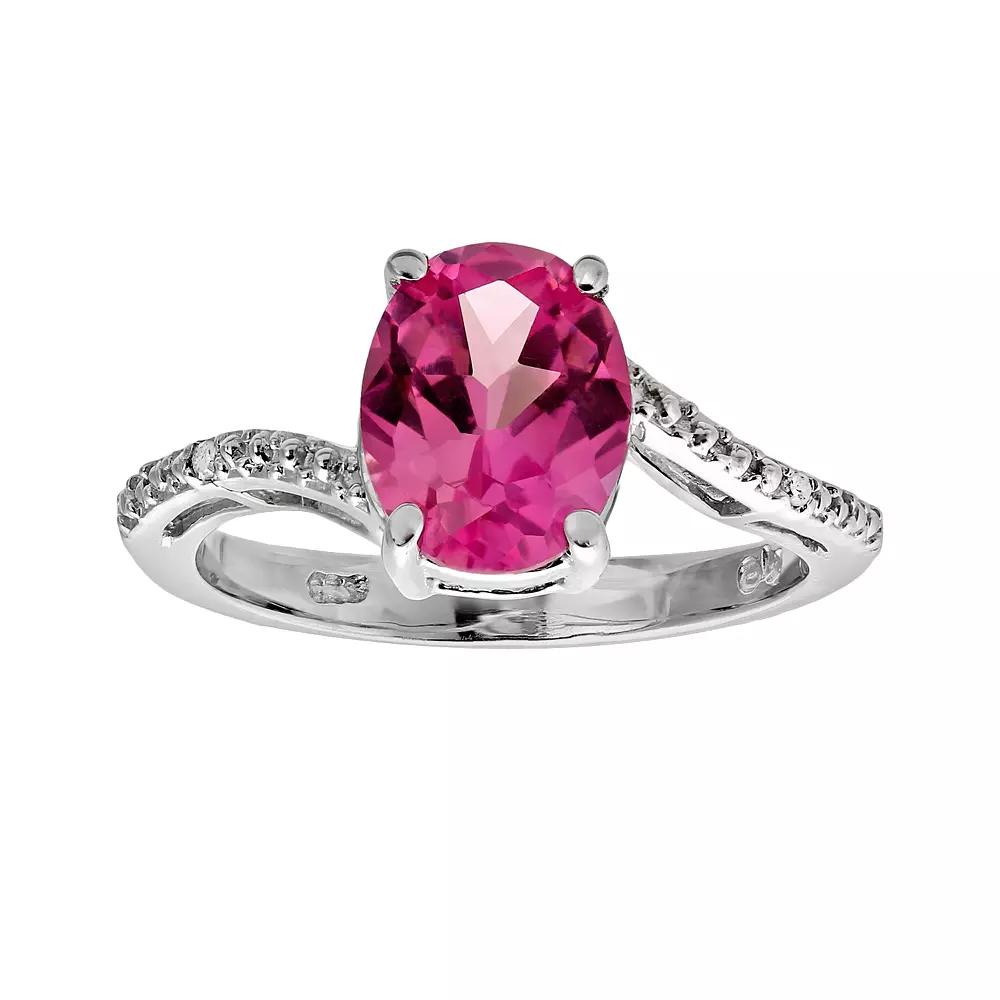 Gemminded Sterling Silver Blue Topaz and Diamond Accent Oval Ring, Women's, Size: 6 Product Image