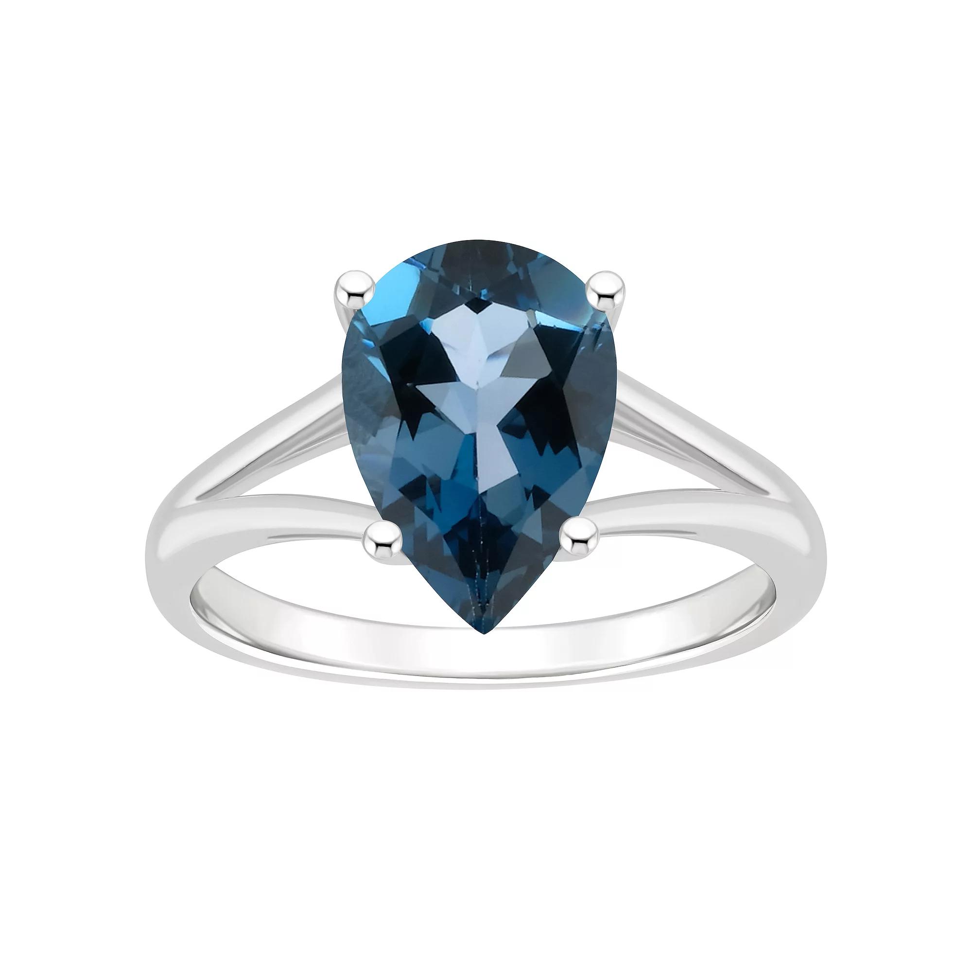 Alyson Layne Sterling Silver 12 mm x 8 mm Pear Shape Gemstone Split Shank Solitaire Ring, Women's, Size: 6, London Blue Topaz Product Image