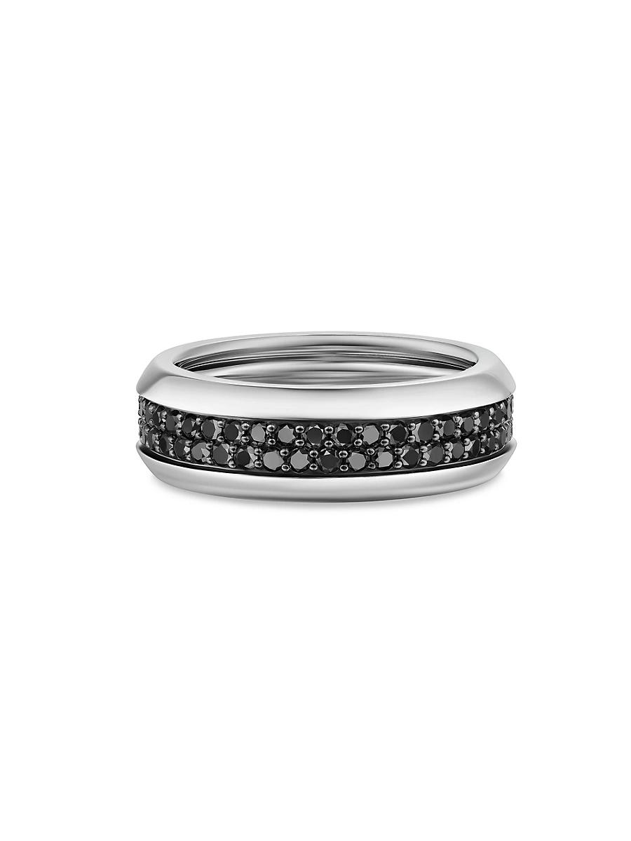 Mens Beveled Pav Two Row Band Ring in 18K White Gold, 8MM Product Image