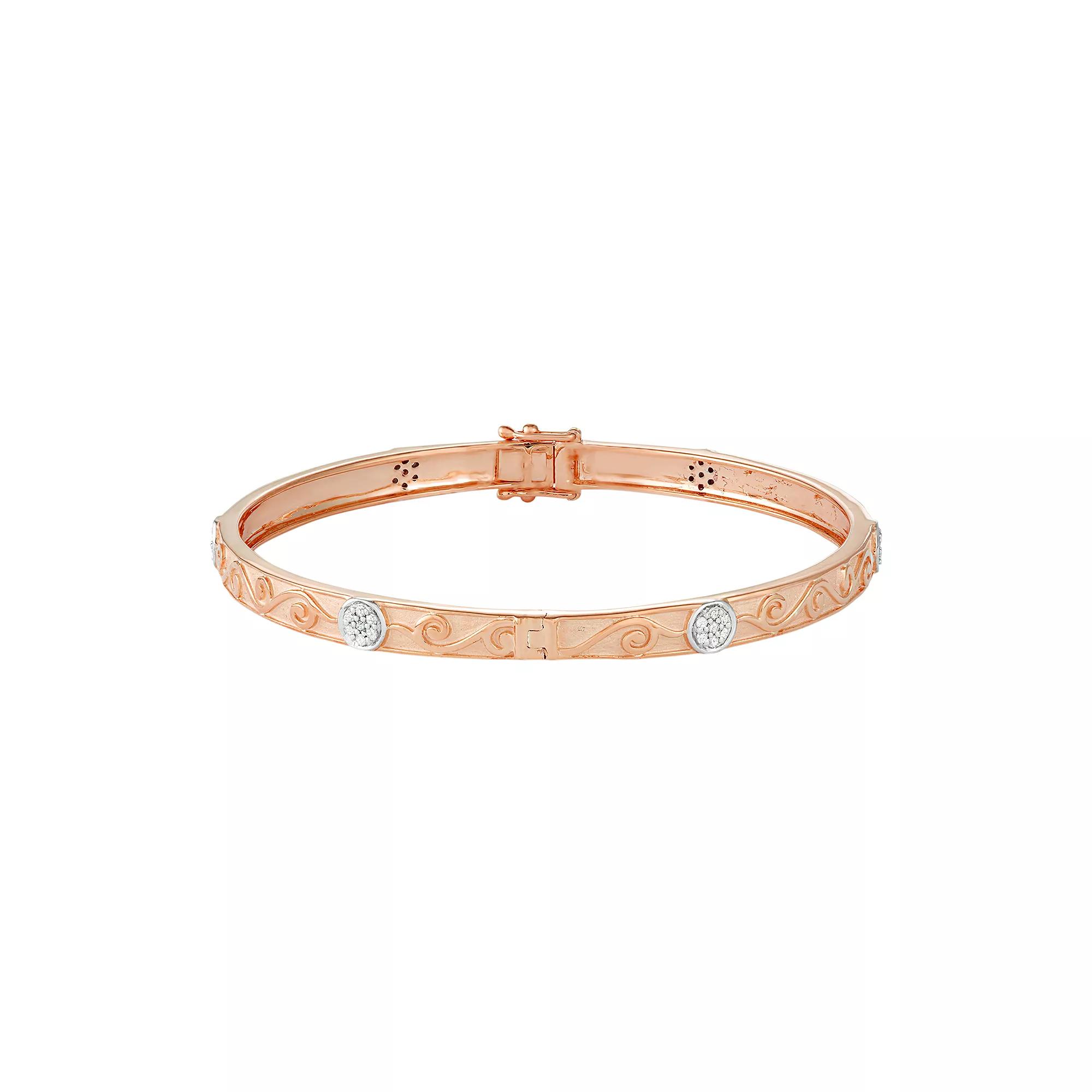 14k Rose Gold Over Silver 1/3 Carat T.W. Diamond Filigree Bangle Bracelet, Women's, Pink Tone Product Image
