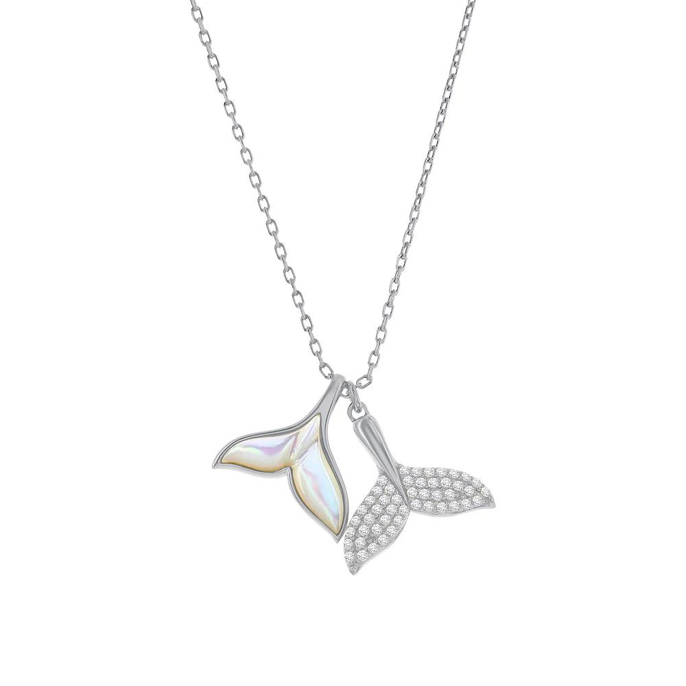 Argento Bella Mother-of-Pearl & Cubic Zirconia Double Whale Tail Necklace, Women's, Size: 16-18" ADJ, Sterling Product Image