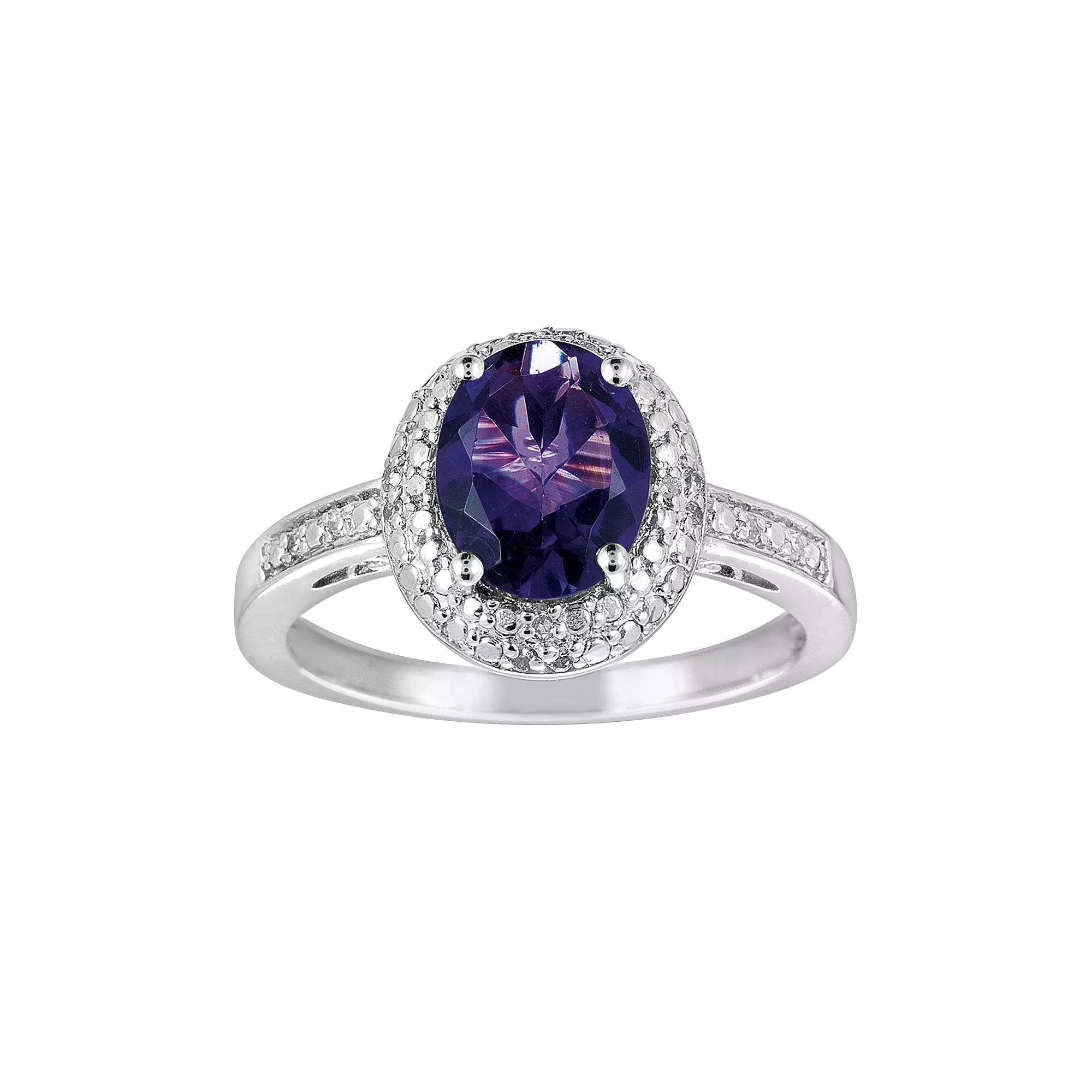 Oro Leoni Sterling Silver Amethyst and Diamond Accent Oval Ring, Women's,  Product Image
