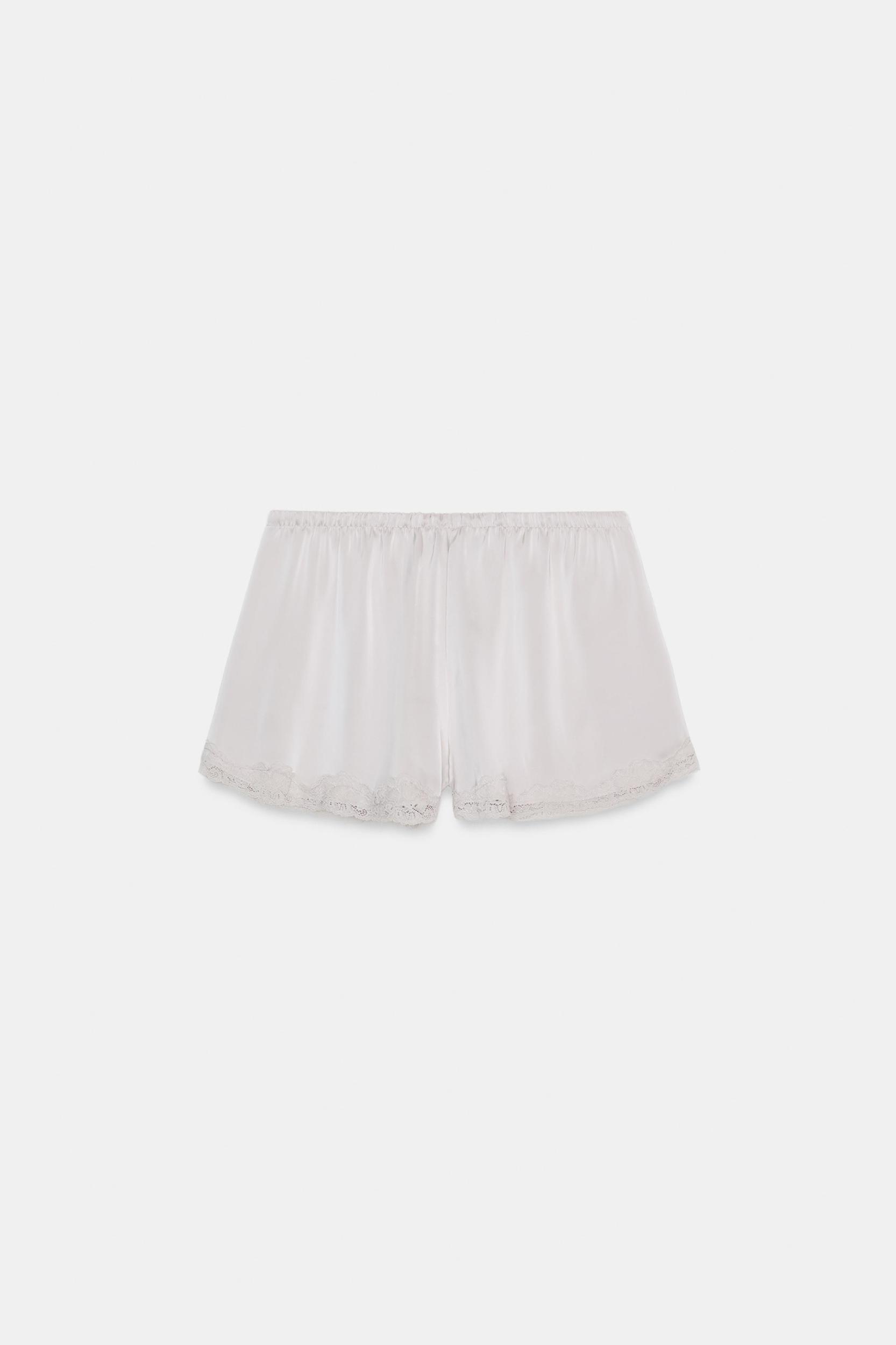 SATIN EFFECT LACE MINI SHORTS Product Image