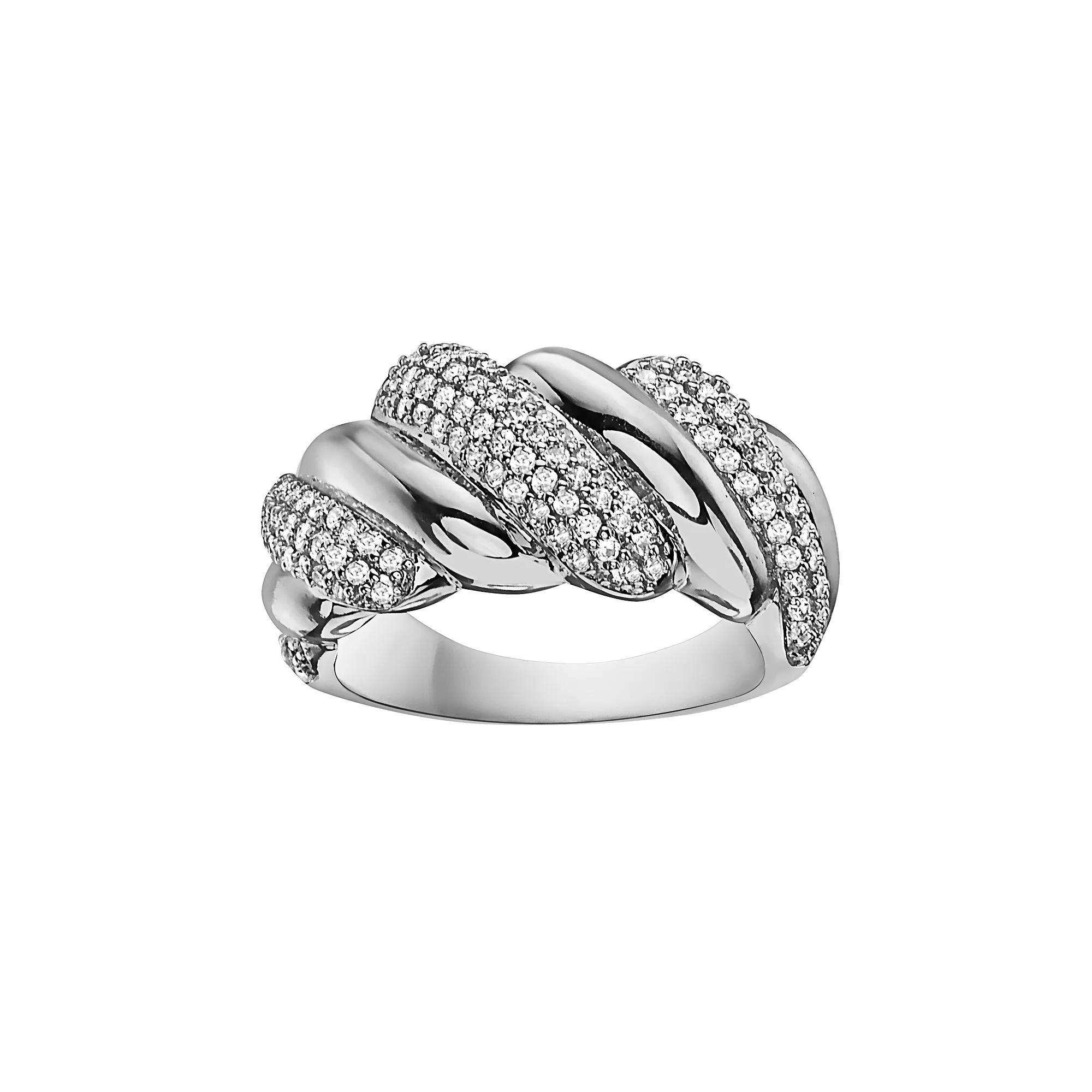 Sterling Silver Cubic Zirconia Wavy Twist Ring, Womens Product Image