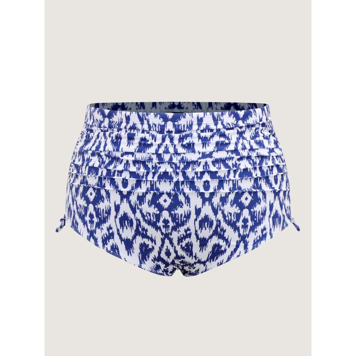 Plus Size Color Fusion Ruched Abstract Swim Dress Women's Swimwear Indigo Beach Bodycon Heart neckline High stretch Curve Swim Dresses BloomChic 30/6X Product Image