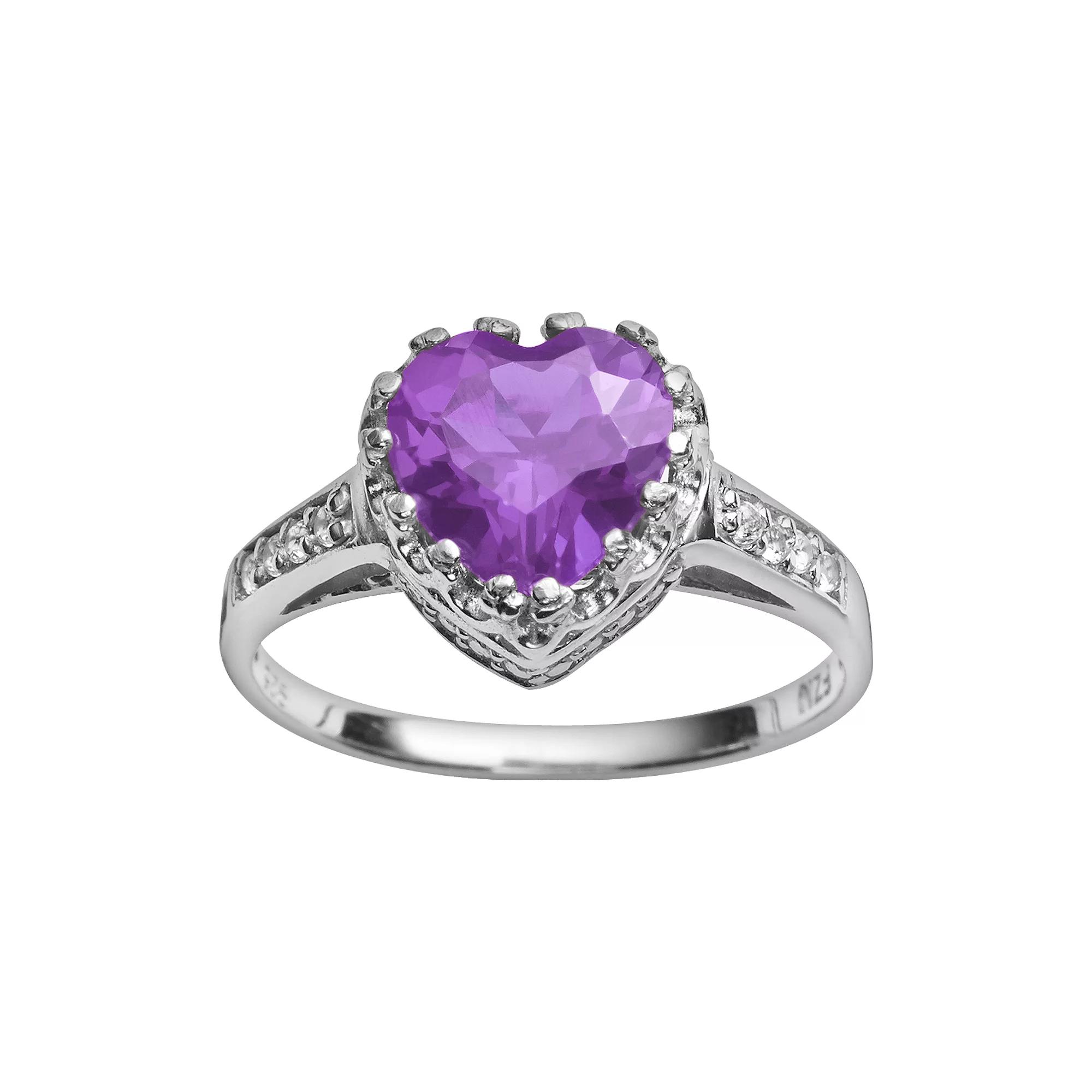 Designs by Gioelli Sterling Silver Lab-Created Pink Sapphire and Lab-Created White Sapphire Heart Crown Ring, Women's, Size: 7 Product Image