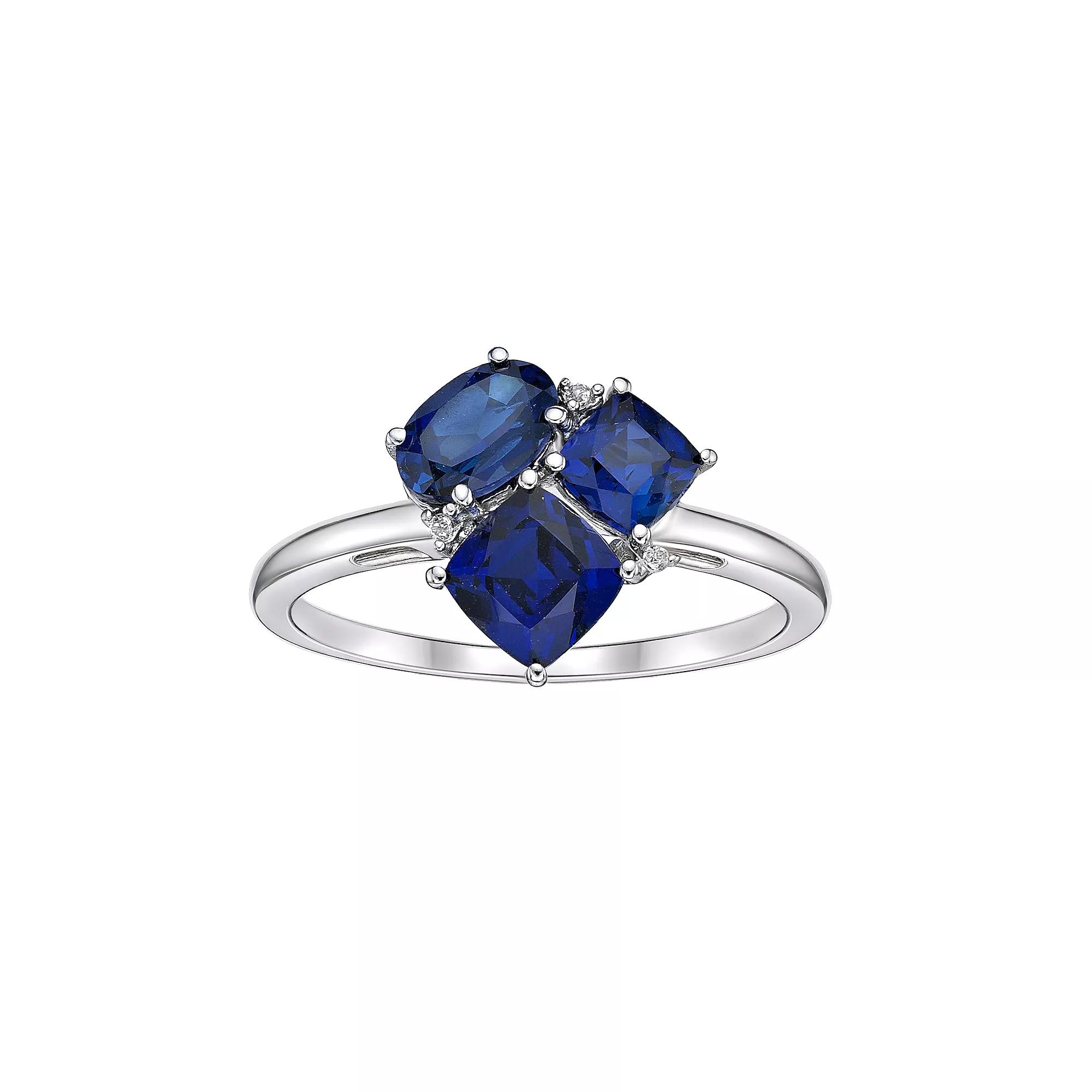 Gemminded Sterling Silver Lab-Created Sapphire & Lab-Created White Sapphire Cluster Ring, Women's, Size: 7 Product Image