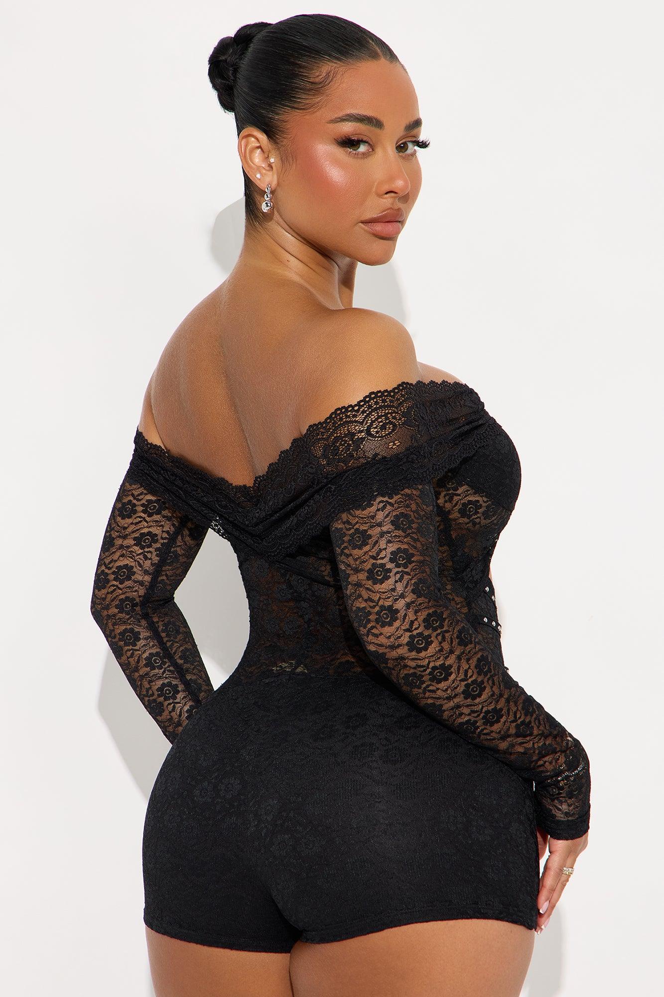 Rock Out Lace Long Sleeve Short Set - Black Female Product Image
