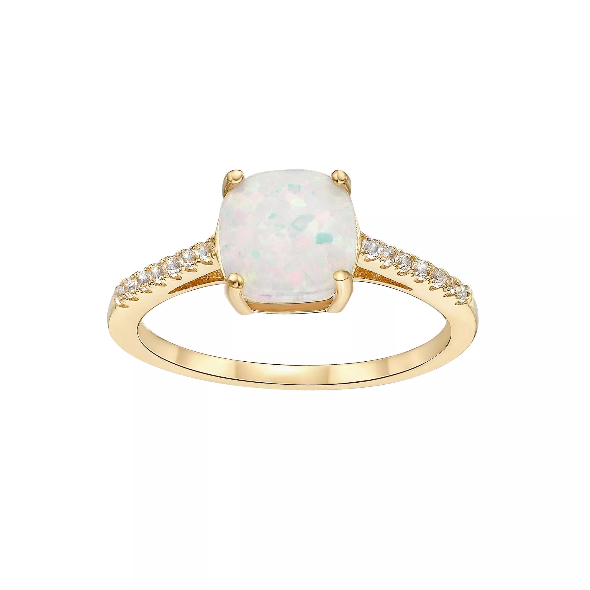 Gemminded 18k Rose Gold Over Sterling Silver Lab-Created White Sapphire & Lab-Created Opal Ring, Women's, Size: 9, Gold Tone Product Image