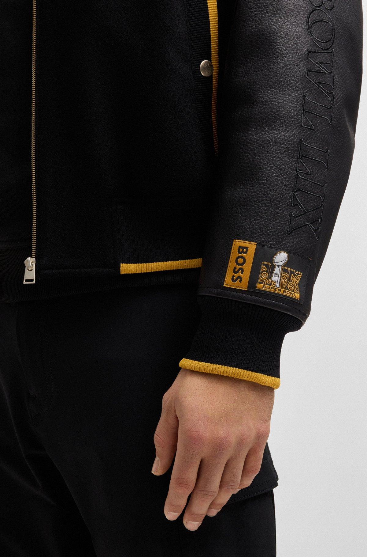 BOSS - BOSS x NFL wool jacket with leather sleeves - Black Product Image