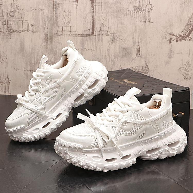 Platform Mesh Panel Lace-Up Sneakers Product Image