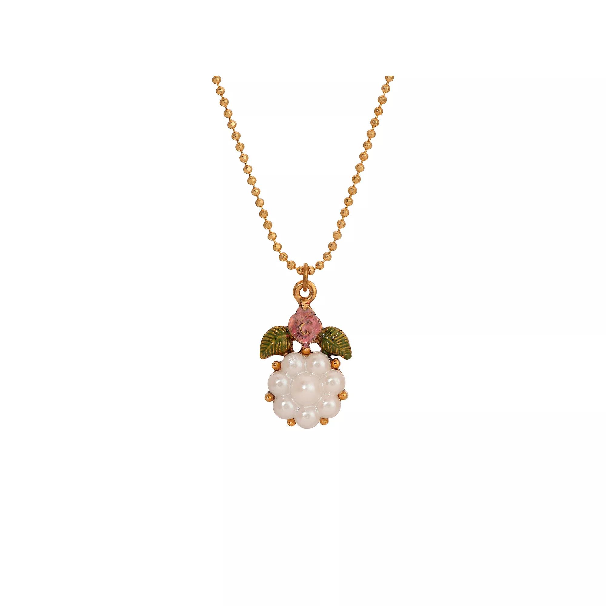 1928 Gold Tone Faux Pearl Bead Flower Necklace, Womens, White Product Image