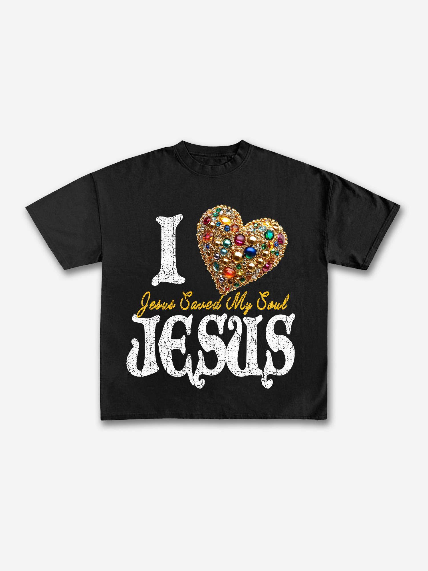 I Love Jesus Diamond Graphic Print Cotton T-shirt Product Image