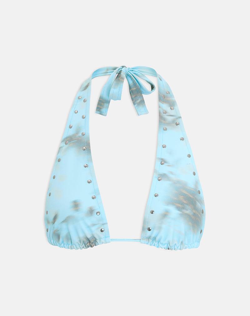 Cerry Bikini Top in Blurry Leafy Leopard Blue with Studs Female Product Image