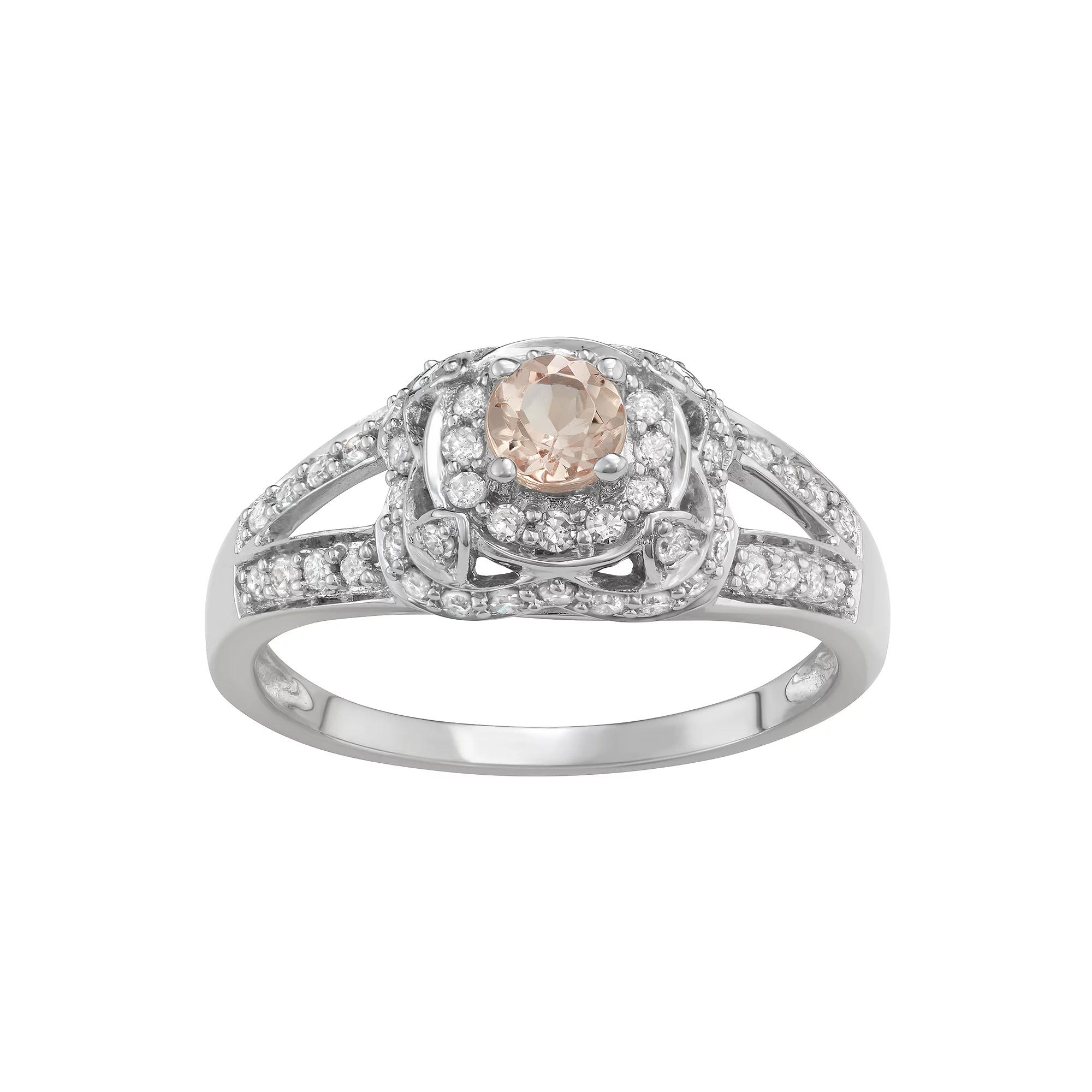 HDI 14k White Gold 1/2 Carat T.W. Diamond & Morganite Halo Engagement Ring, Women's,  Product Image
