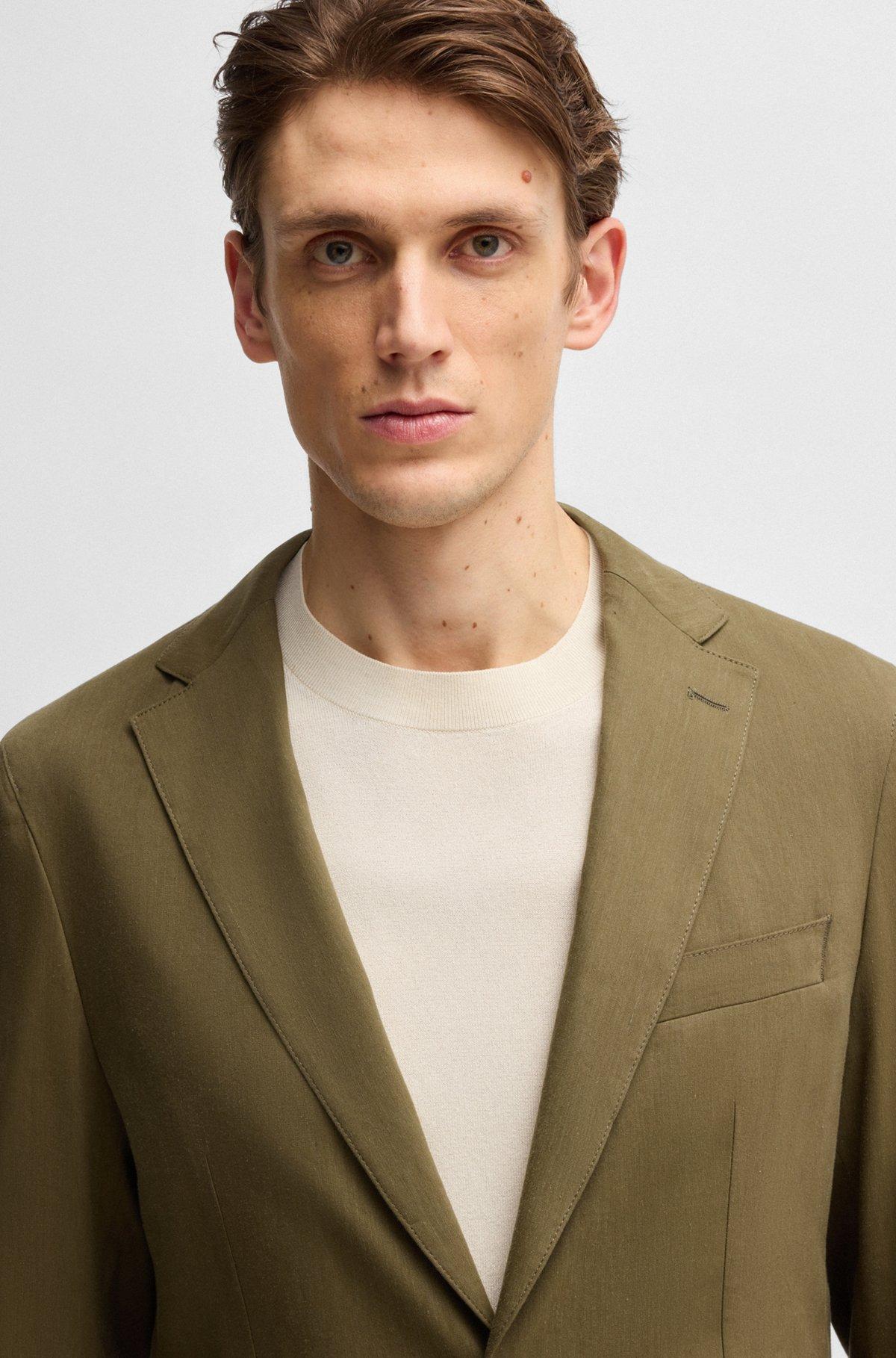 BOSS - Modern-fit suit jacket in a stretch-linen blend - Dark Green Product Image