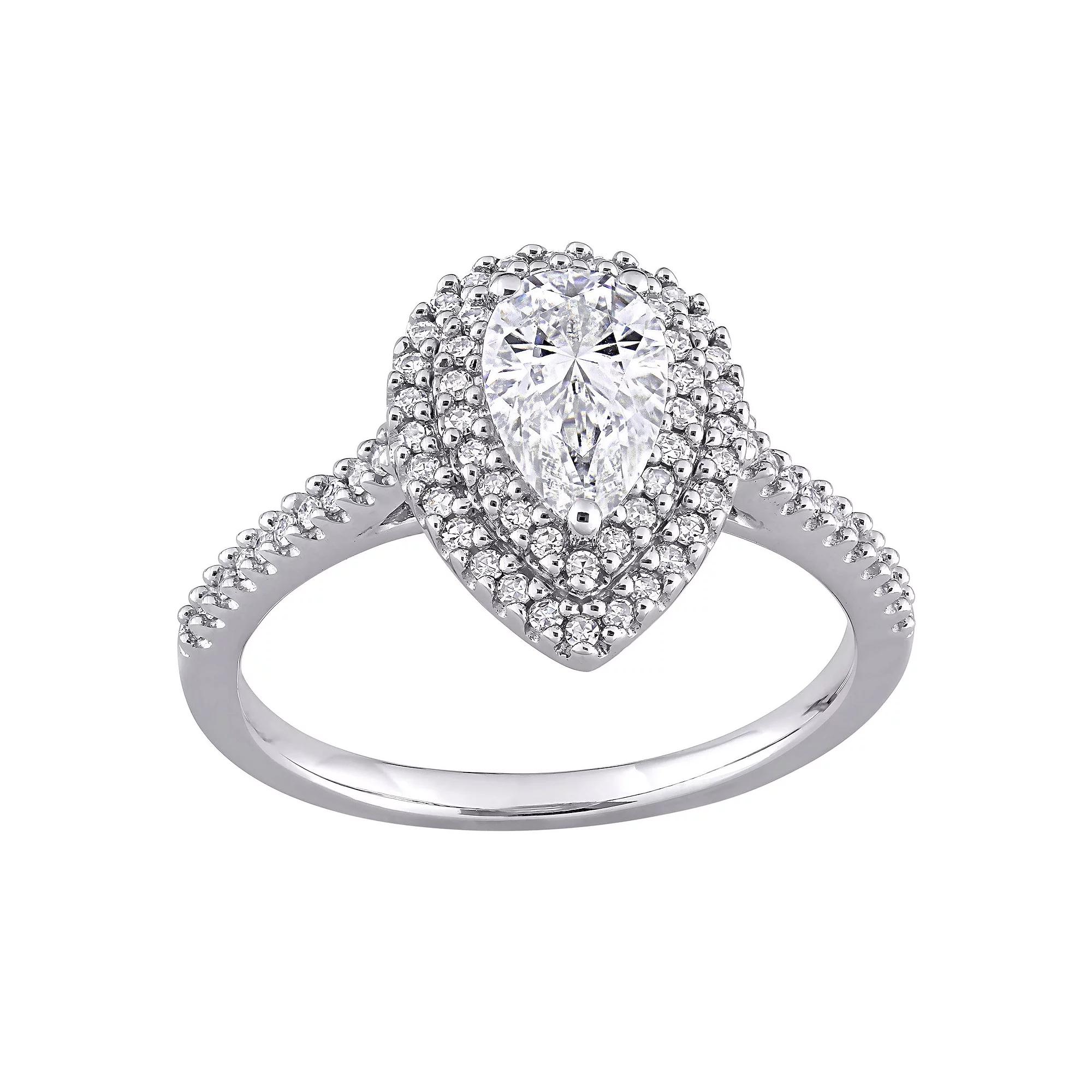 Stella Grace 14k White Gold 1 Carat T.W. Lab-Created Moissanite & 1/3 Carat T.W. Diamond Teardrop Halo Engagement Ring, Women's, Size: 9 Product Image