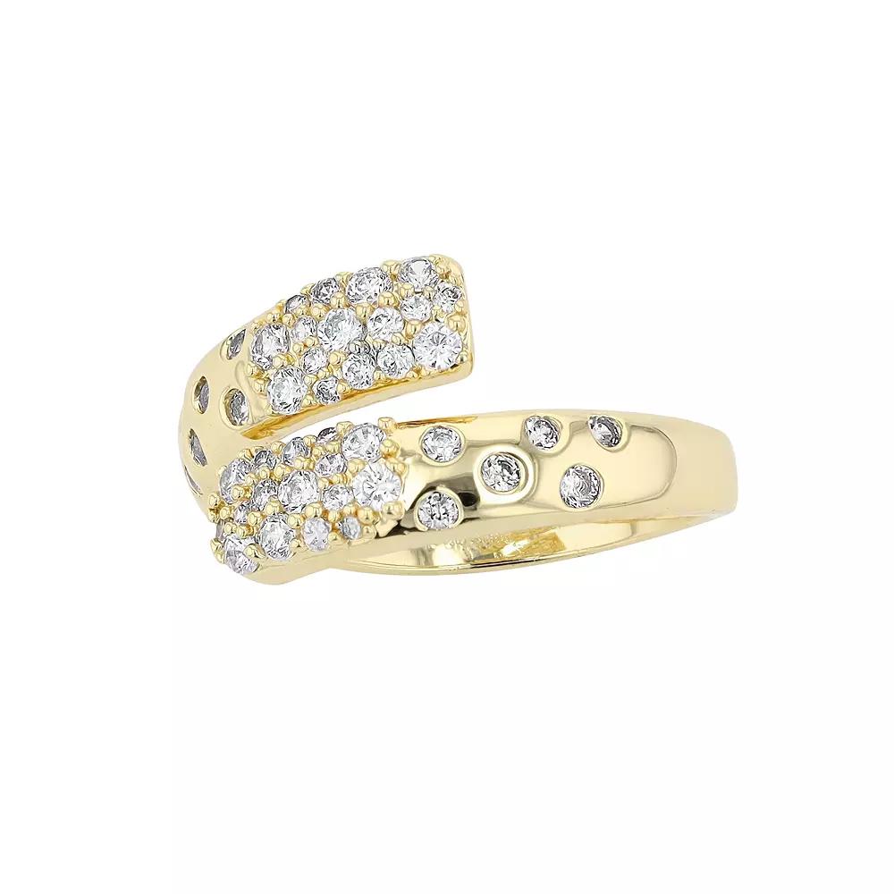 14k Gold Over Silver Cubic Zirconia Cluster Bypass Ring, Womens Gold Tone Product Image
