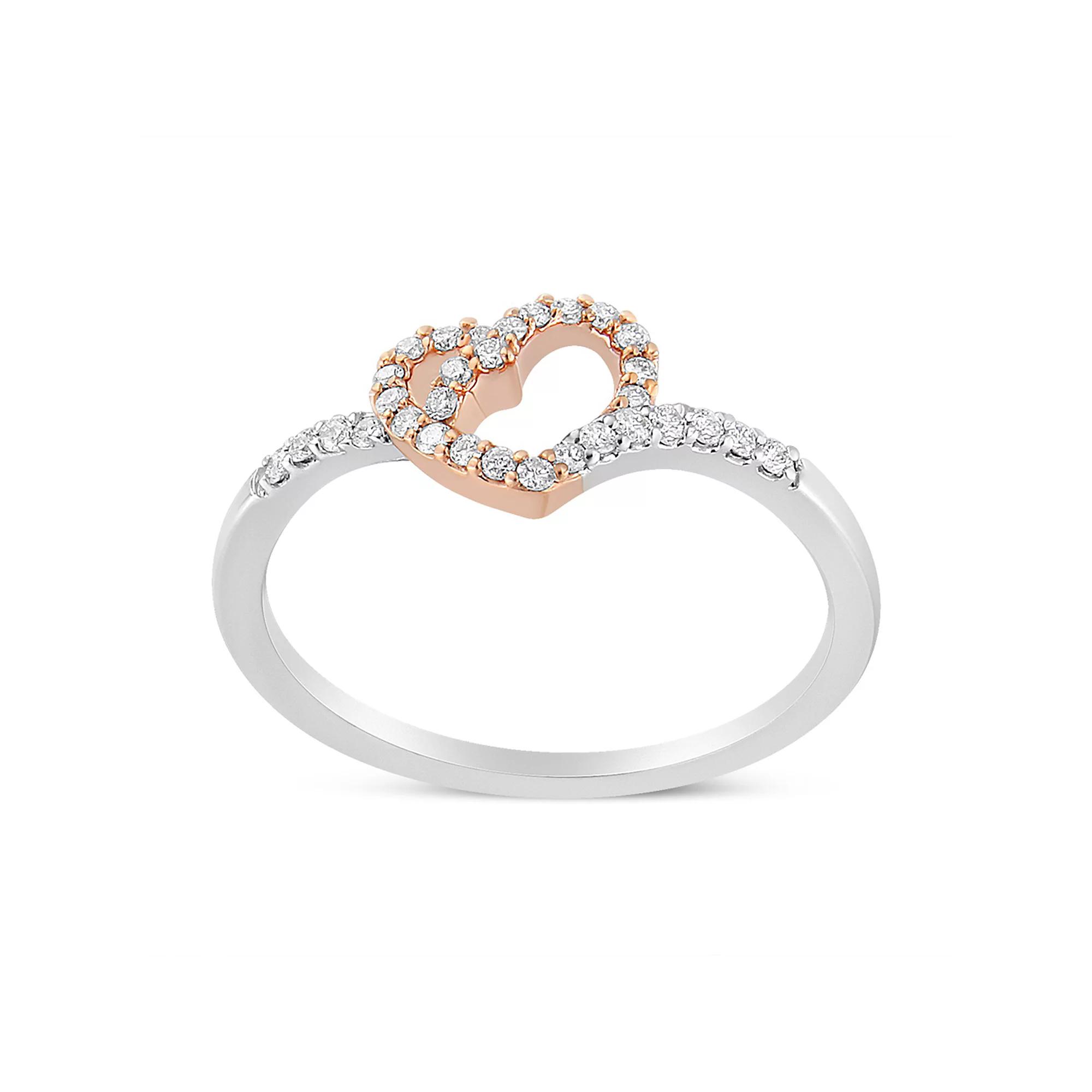 Haus of Brilliance 14k Rose Gold & Sterling Silver 1/5 Carat T.W. Diamond Open Heart Promise Ring, Women's,  Product Image