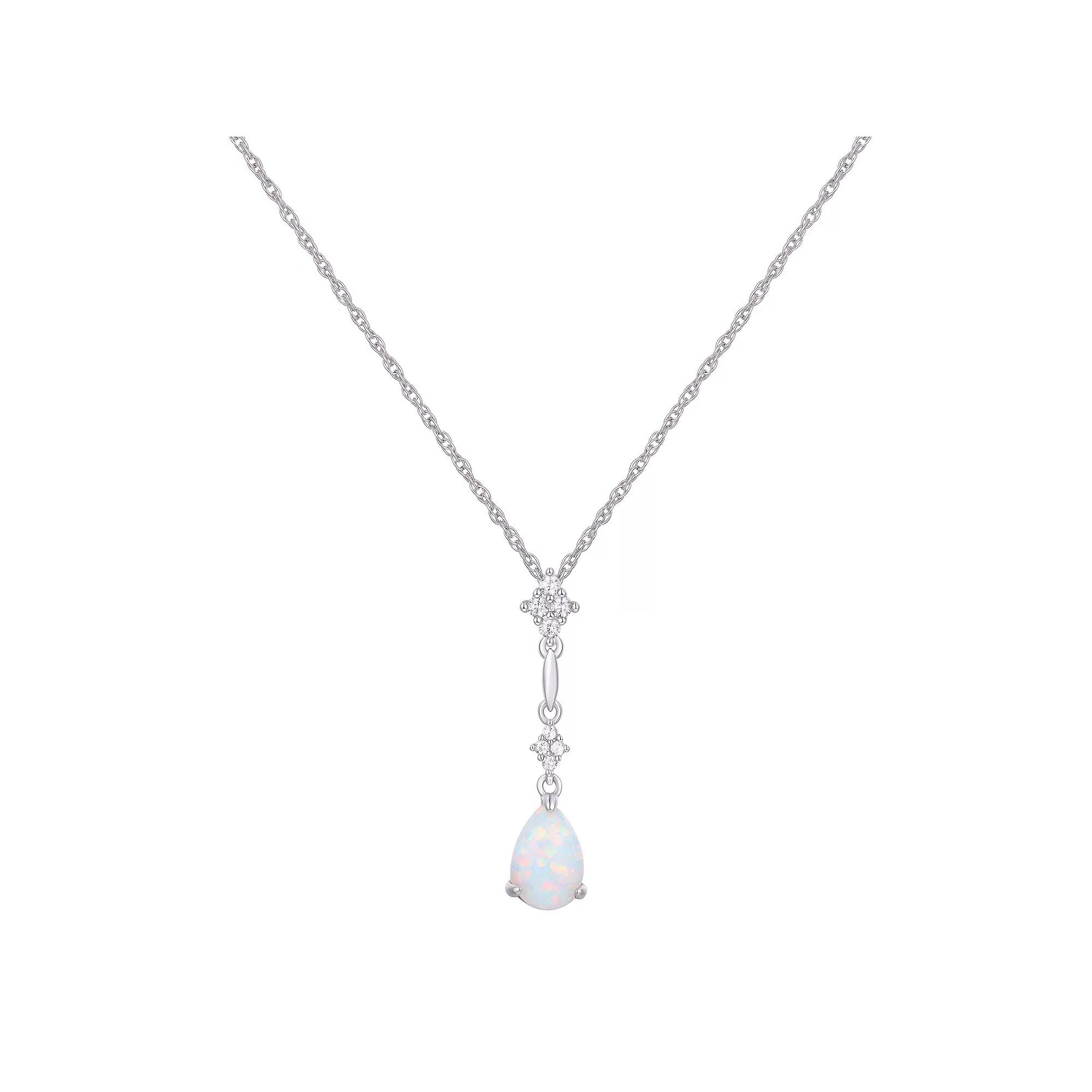 Rhodium Over Sterling Silver Teardrop Gemstone With Lab-Created White Sapphire Accents Pendant Necklace, Women's, Size: 18" Product Image