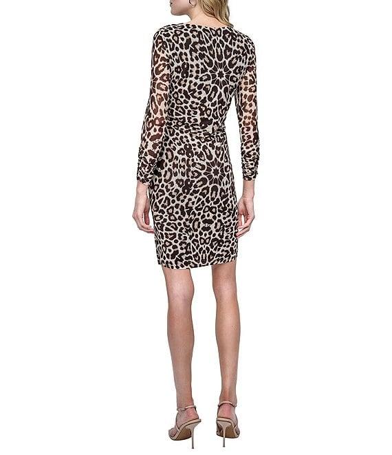 DKNY by Donna Karan 3/4 Sleeve Leopard Print Bodycon Dress Product Image