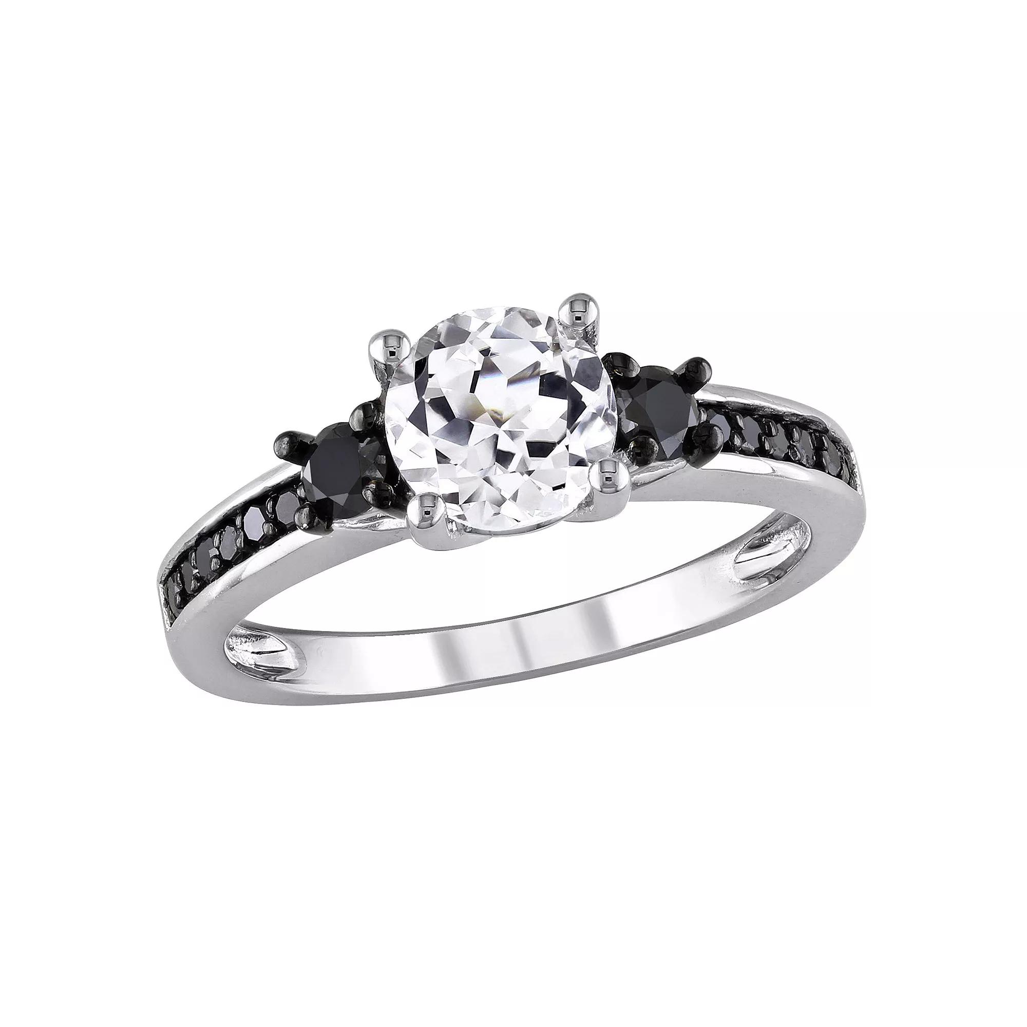 Stella Grace Lab-Created White Sapphire and Black Diamond Engagement Ring in Sterling Silver (1/3 ct. T.W.), Womens Product Image