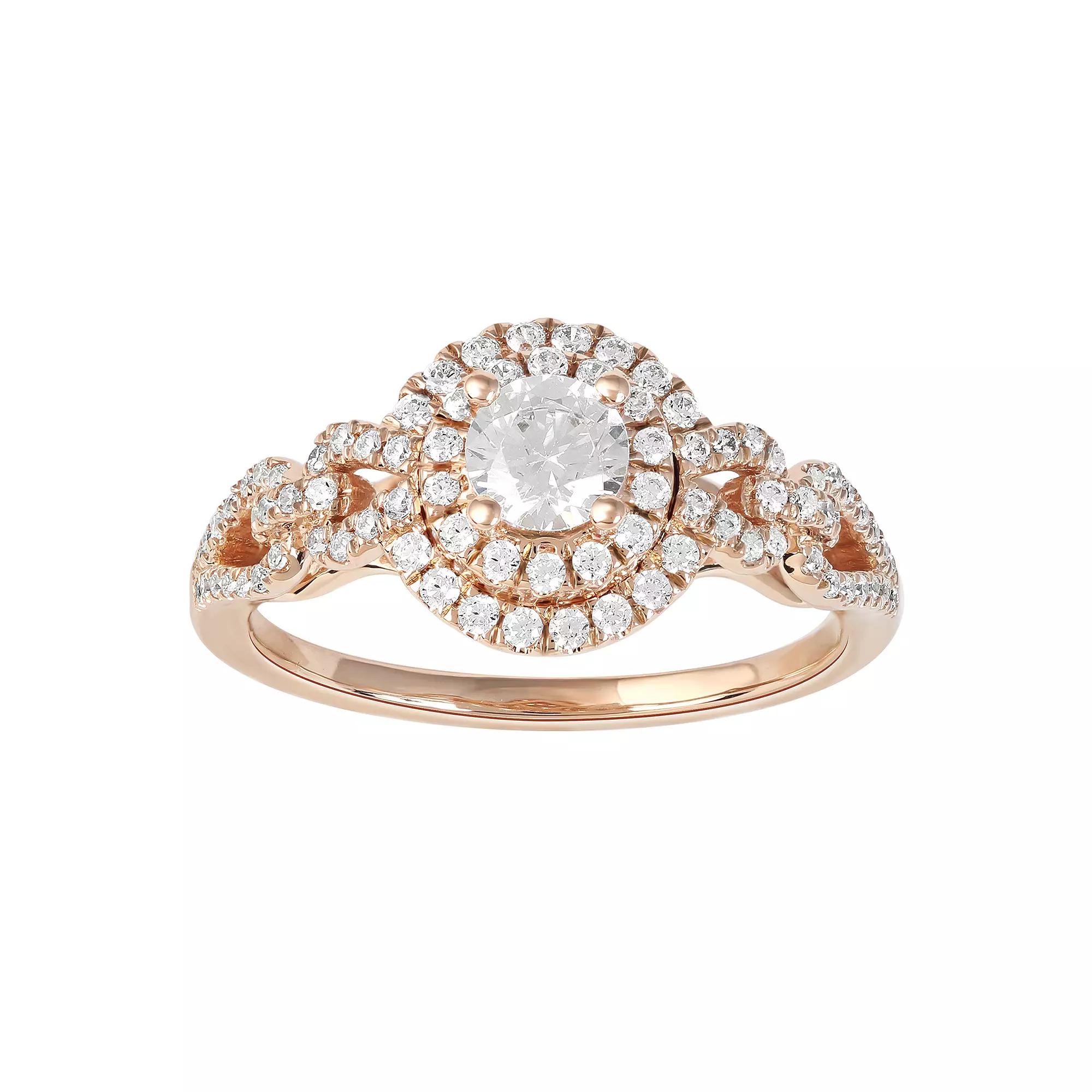 DeCouer 10k Gold 3/4 Carat T.W. Diamond Double Halo Engagement Ring, Women's, Size: 8, 10k Rose Gold Product Image